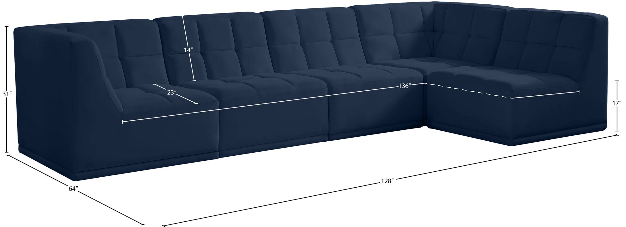 Relax 128" 5-Piece Velvet Modular Sectional