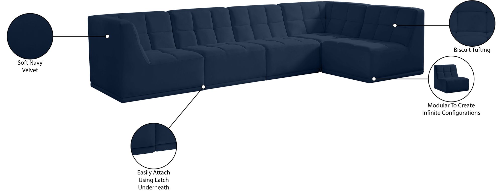 Relax 128" 5-Piece Velvet Modular Sectional