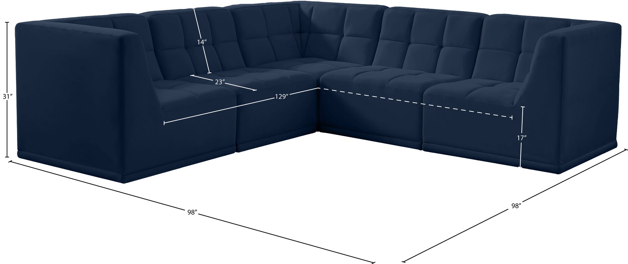 Meridian Blue Velvet Sectional Sofa Size
