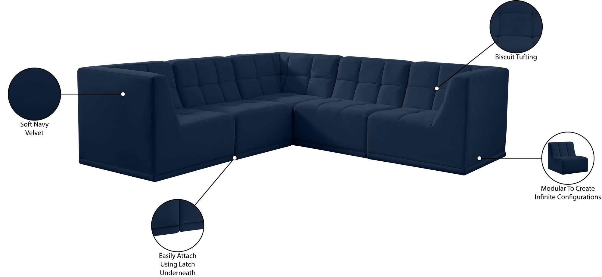 Meridian Blue Velvet Sectional Sofa Information