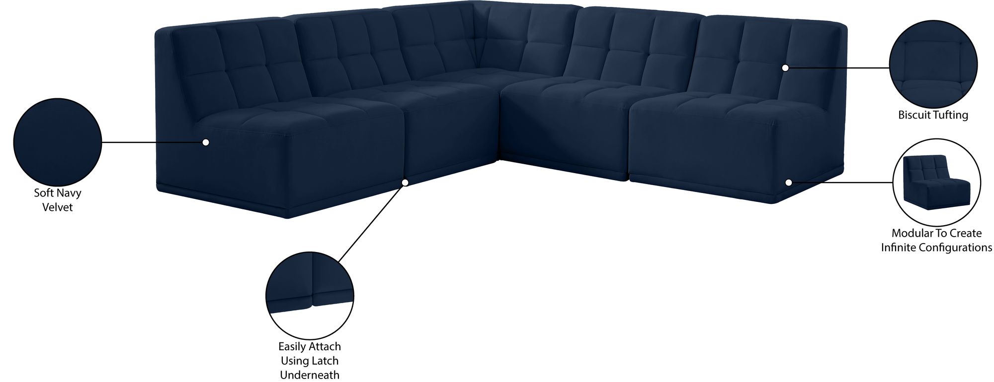 Relax 94" 5-Piece Velvet Modular Sectional