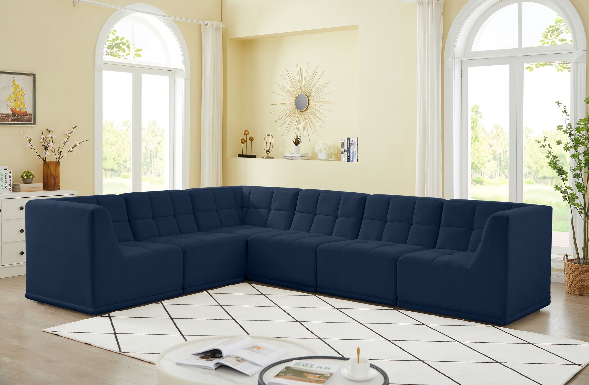 Relax 128" 6-Piece Velvet Modular Sectional