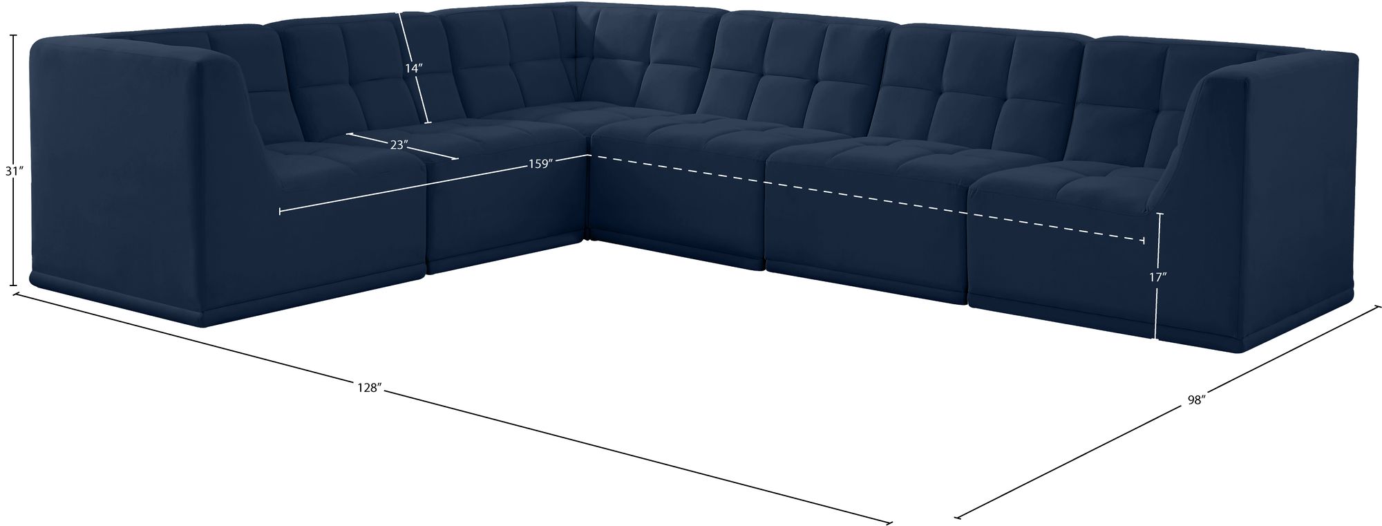 Relax 128" 6-Piece Velvet Modular Sectional