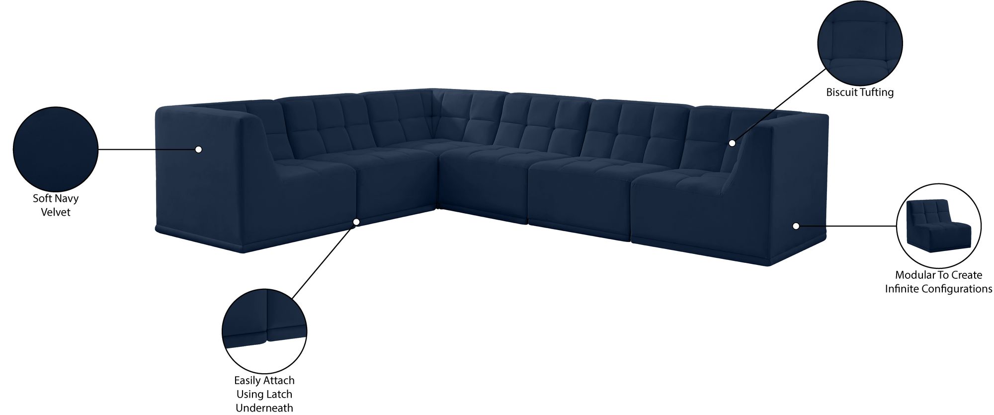 Relax 128" 6-Piece Velvet Modular Sectional