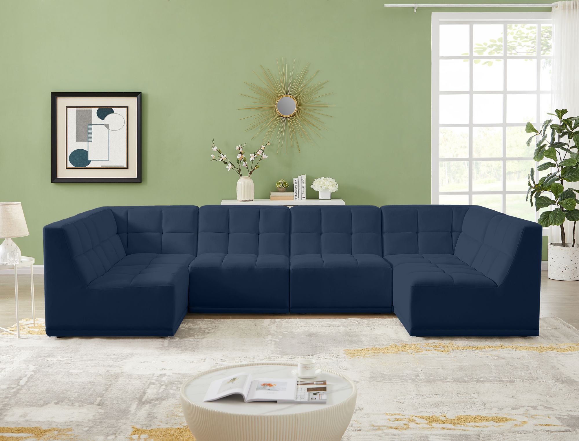 Relax 128" 6-Piece Velvet Modular U-Shape Sectional