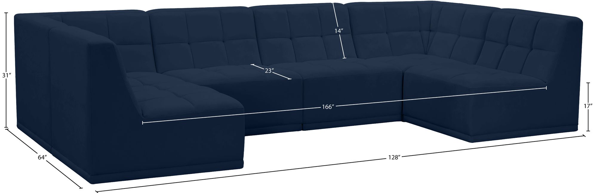 Relax 128" 6-Piece Velvet Modular U-Shape Sectional