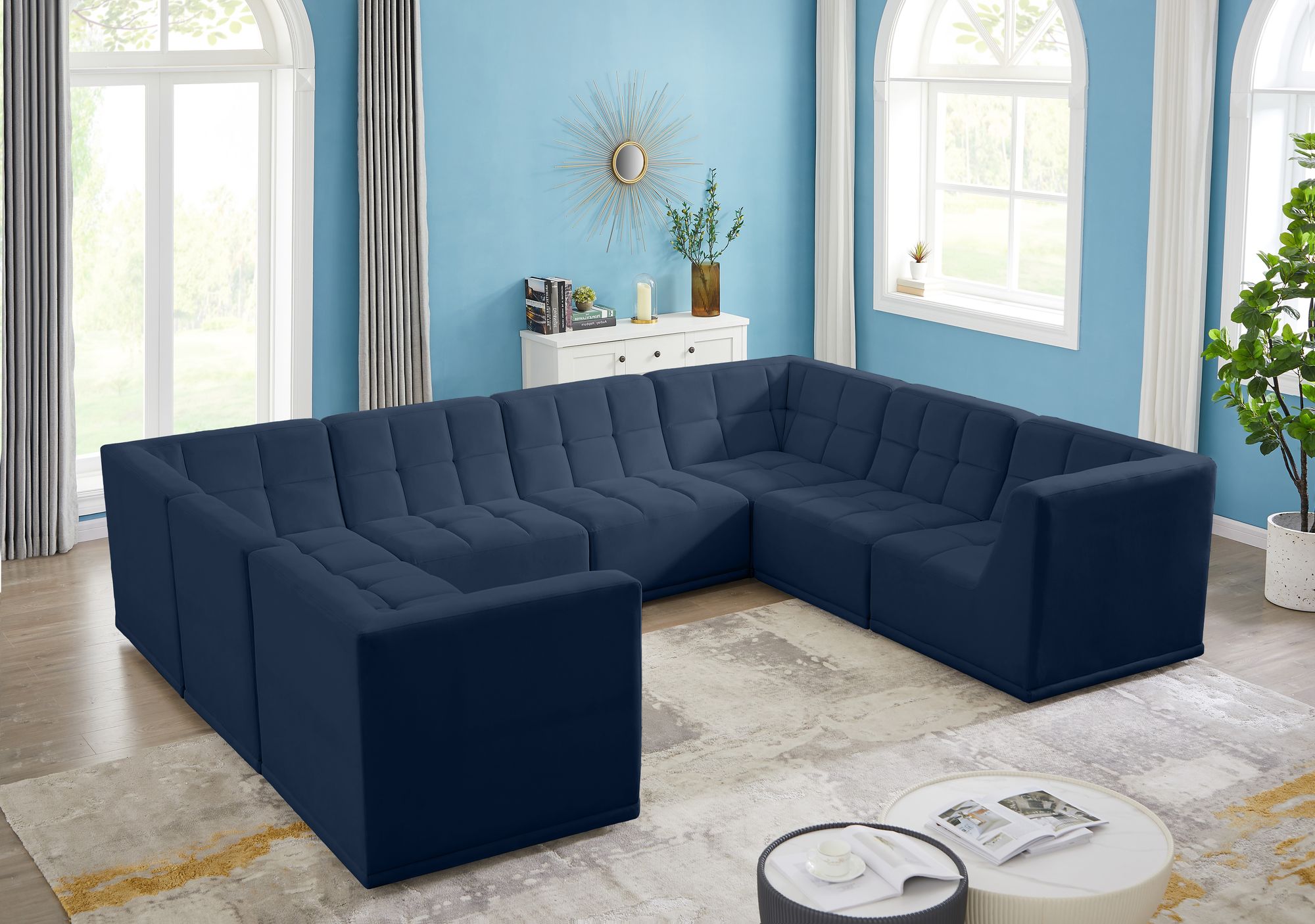 Relax 128" 8-Piece Velvet Modular U-Shape Sectional