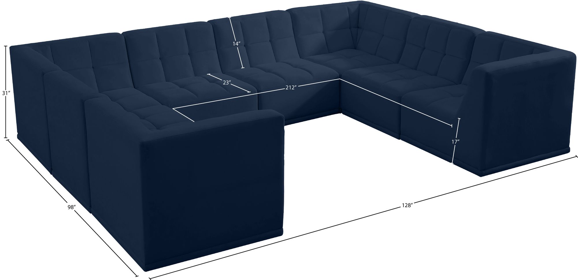 Relax 128" 8-Piece Velvet Modular U-Shape Sectional
