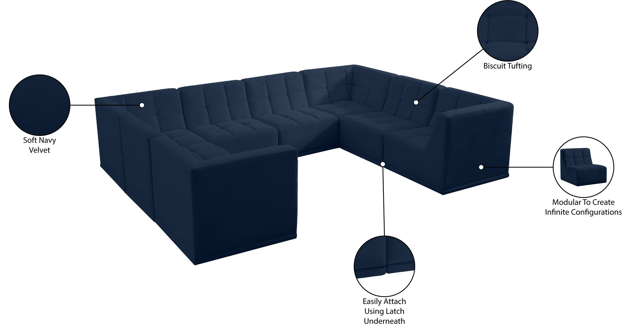 Relax 128" 8-Piece Velvet Modular U-Shape Sectional