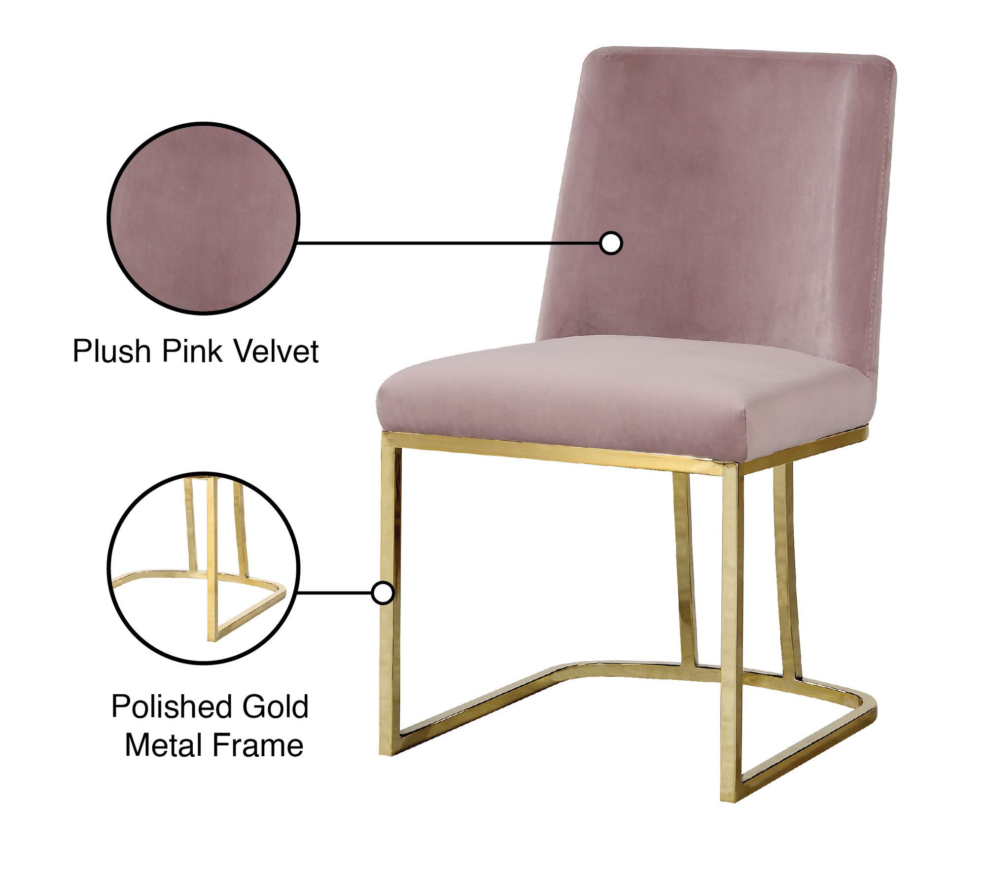 Heidi Velvet Dining Chair with Polished Gold Metal Frame