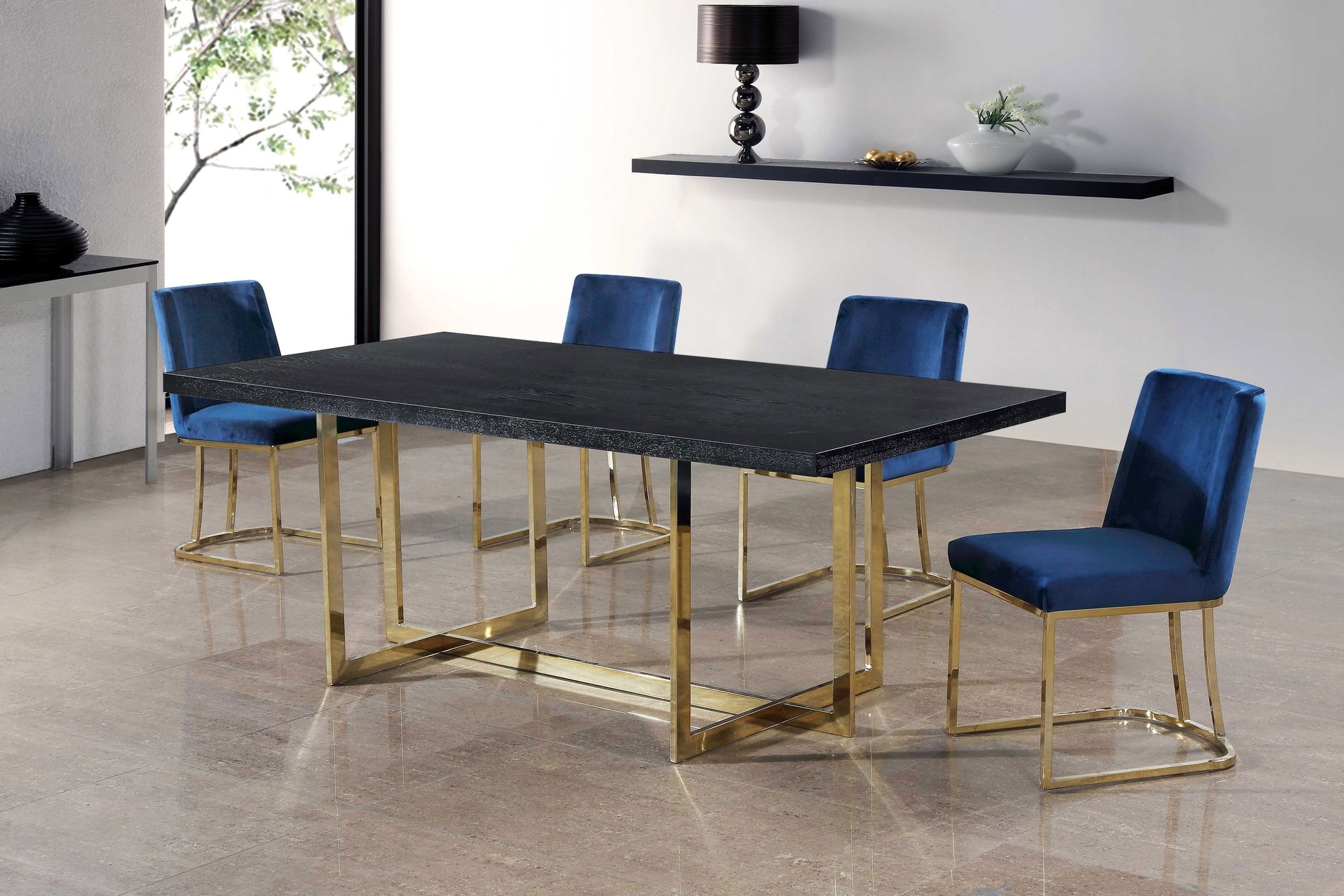 Heidi Velvet Dining Chair with Polished Metal Frame
