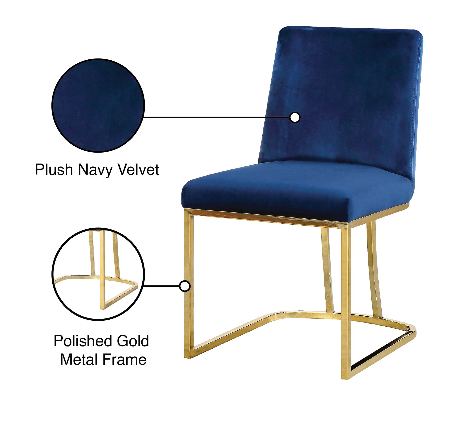 Heidi Velvet Dining Chair with Polished Gold Metal Frame