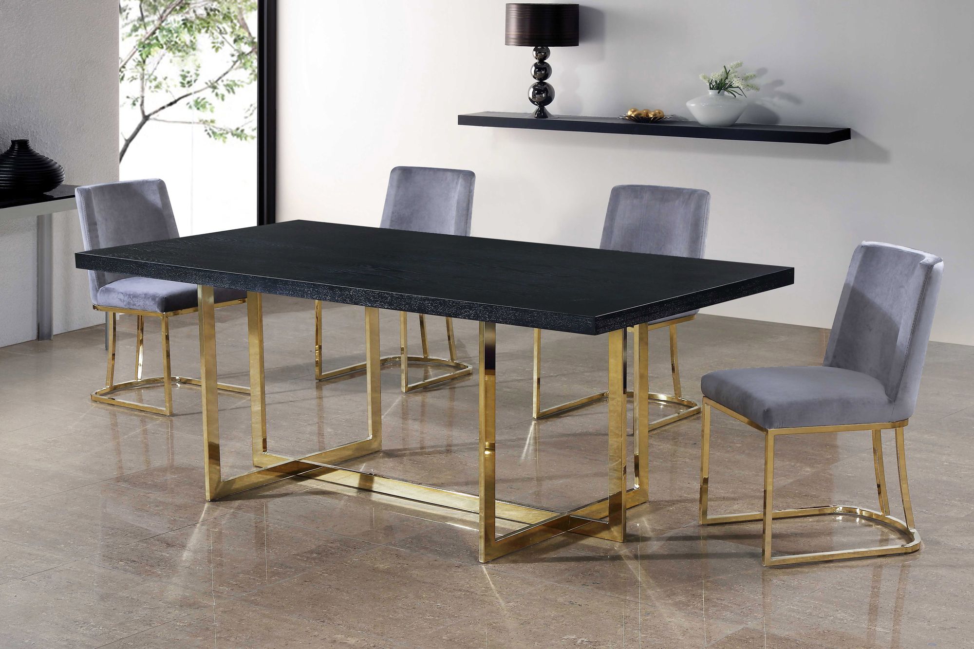 Heidi Velvet Dining Chair with Polished Gold Metal Frame