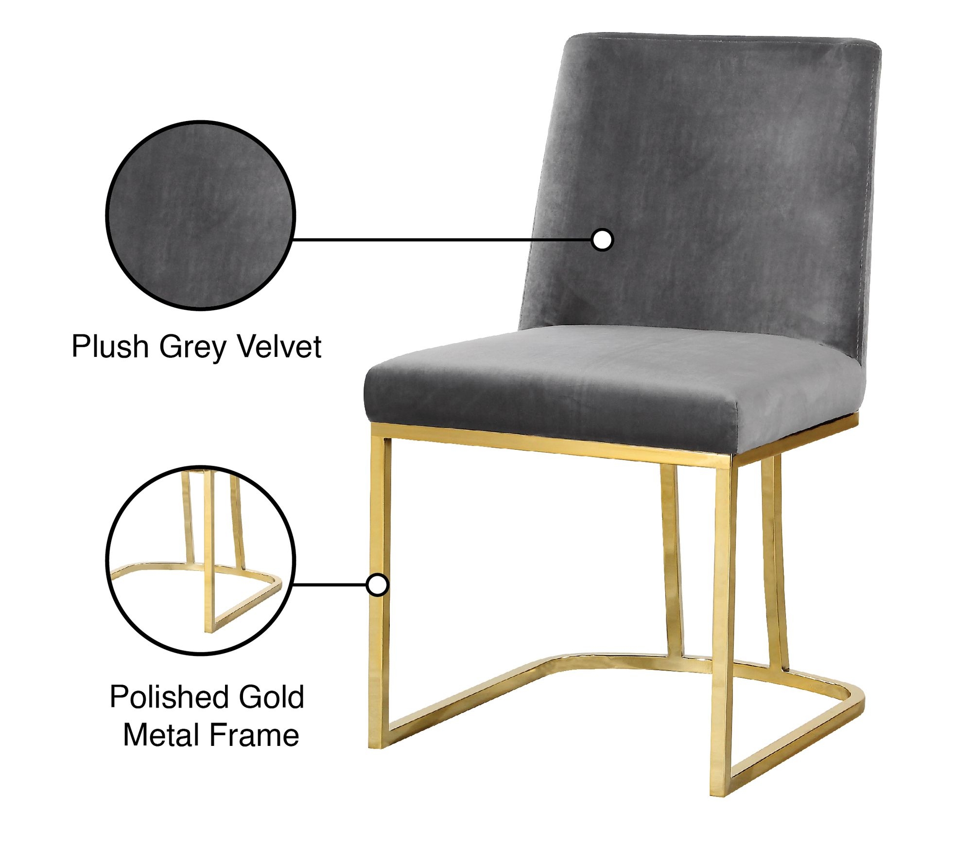 Heidi Velvet Dining Chair with Polished Metal Frame