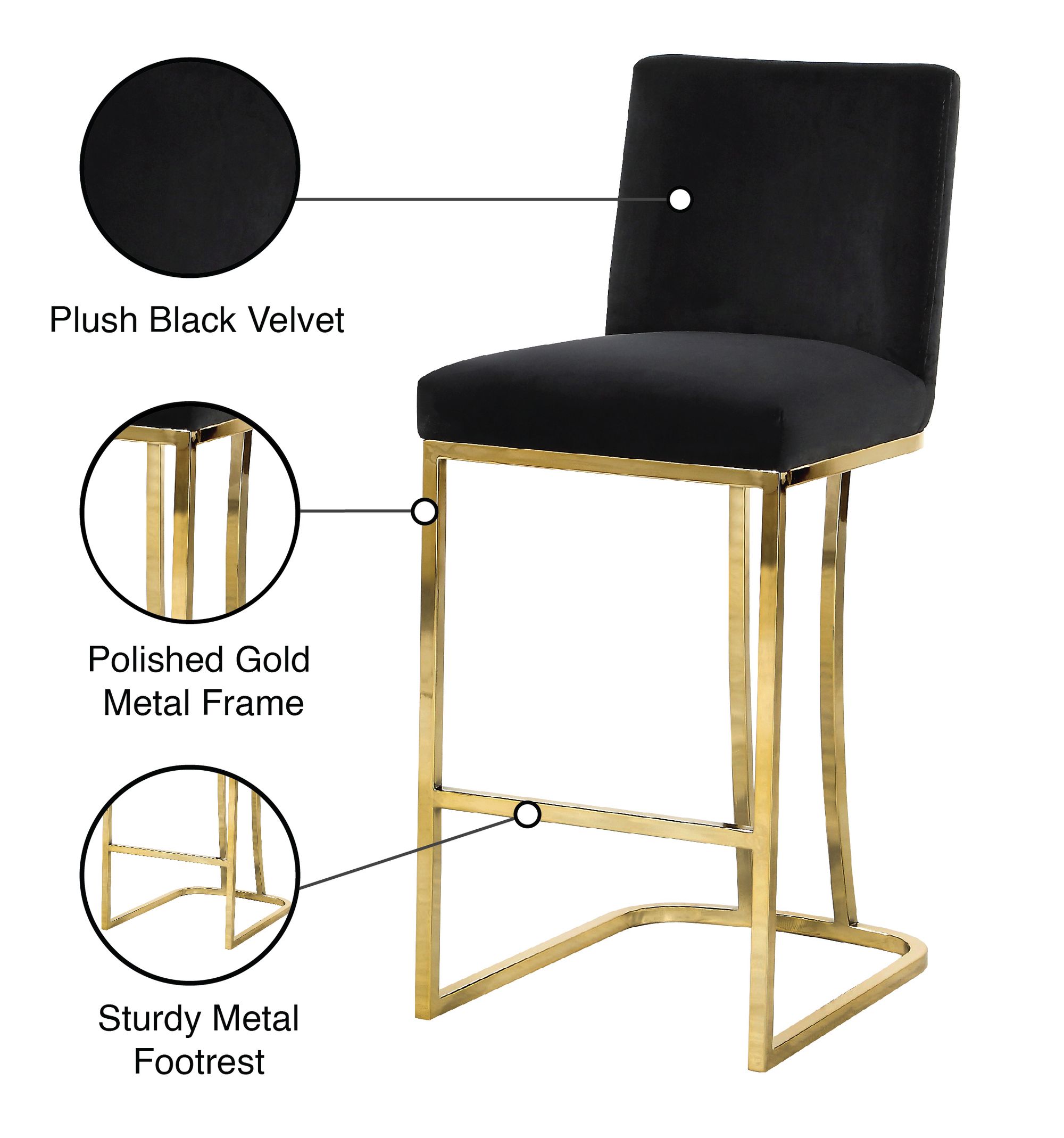Heidi Velvet Counter Stool with Polished Gold Metal Frame