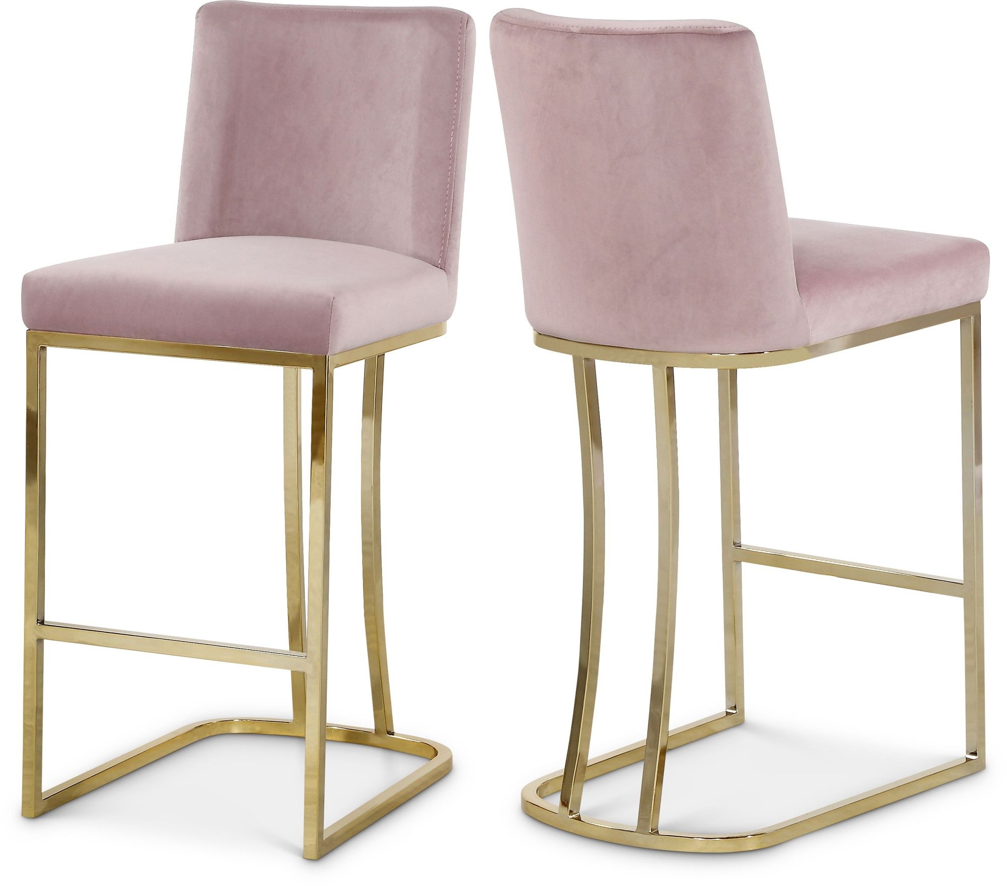 Heidi Velvet Counter Stool with Polished Metal Frame