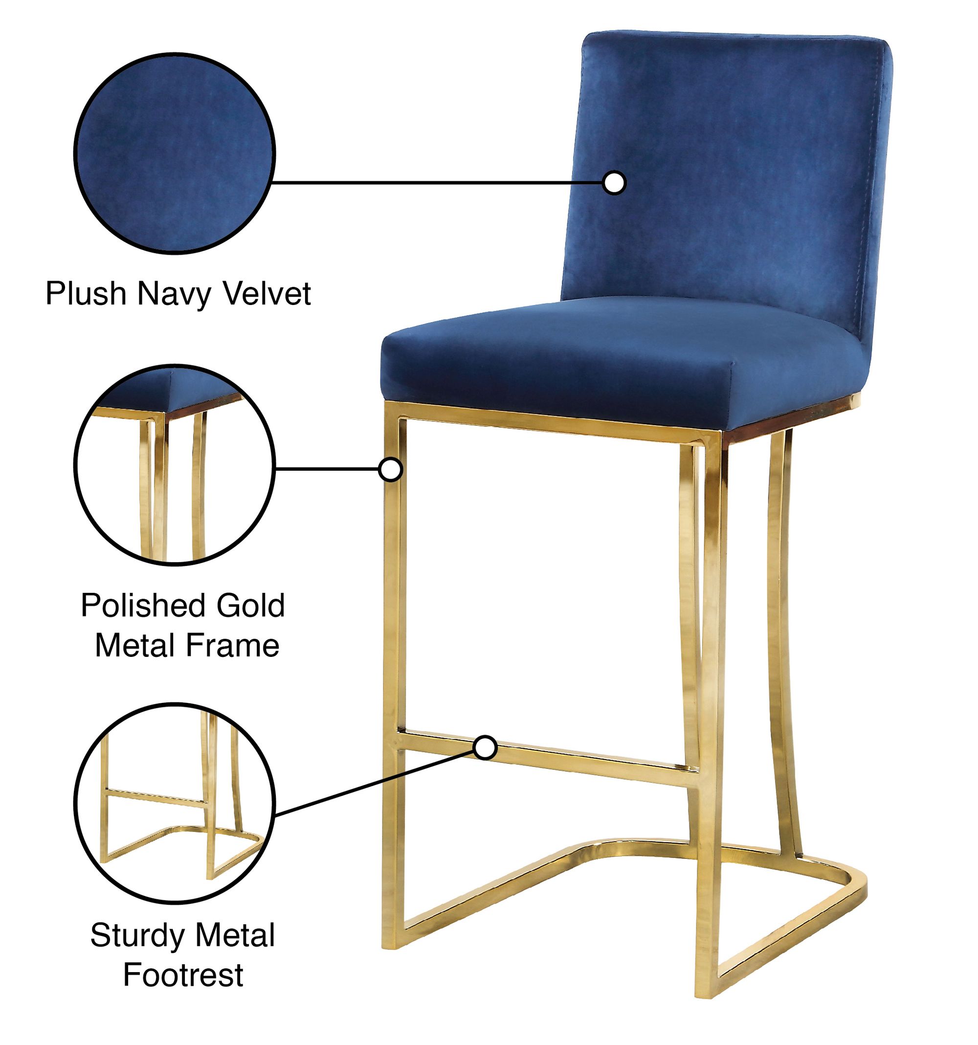 Heidi Velvet Counter Stool with Polished Gold Metal Frame