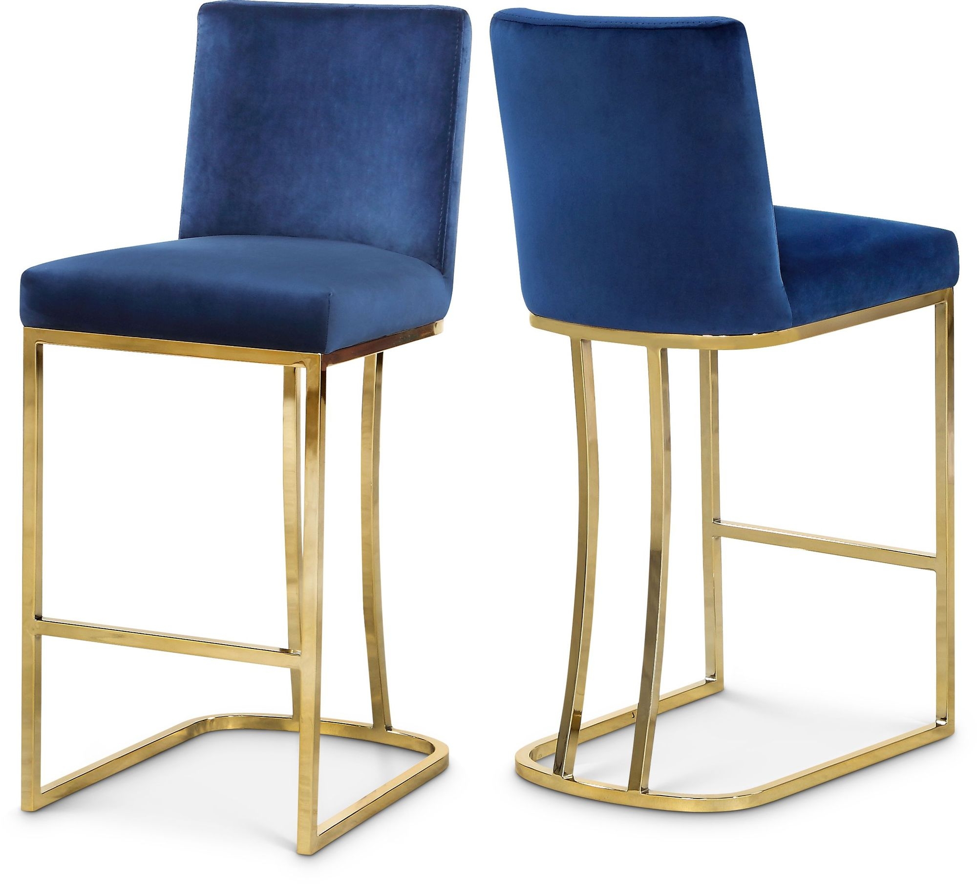 Heidi Velvet Counter Stool with Polished Metal Frame