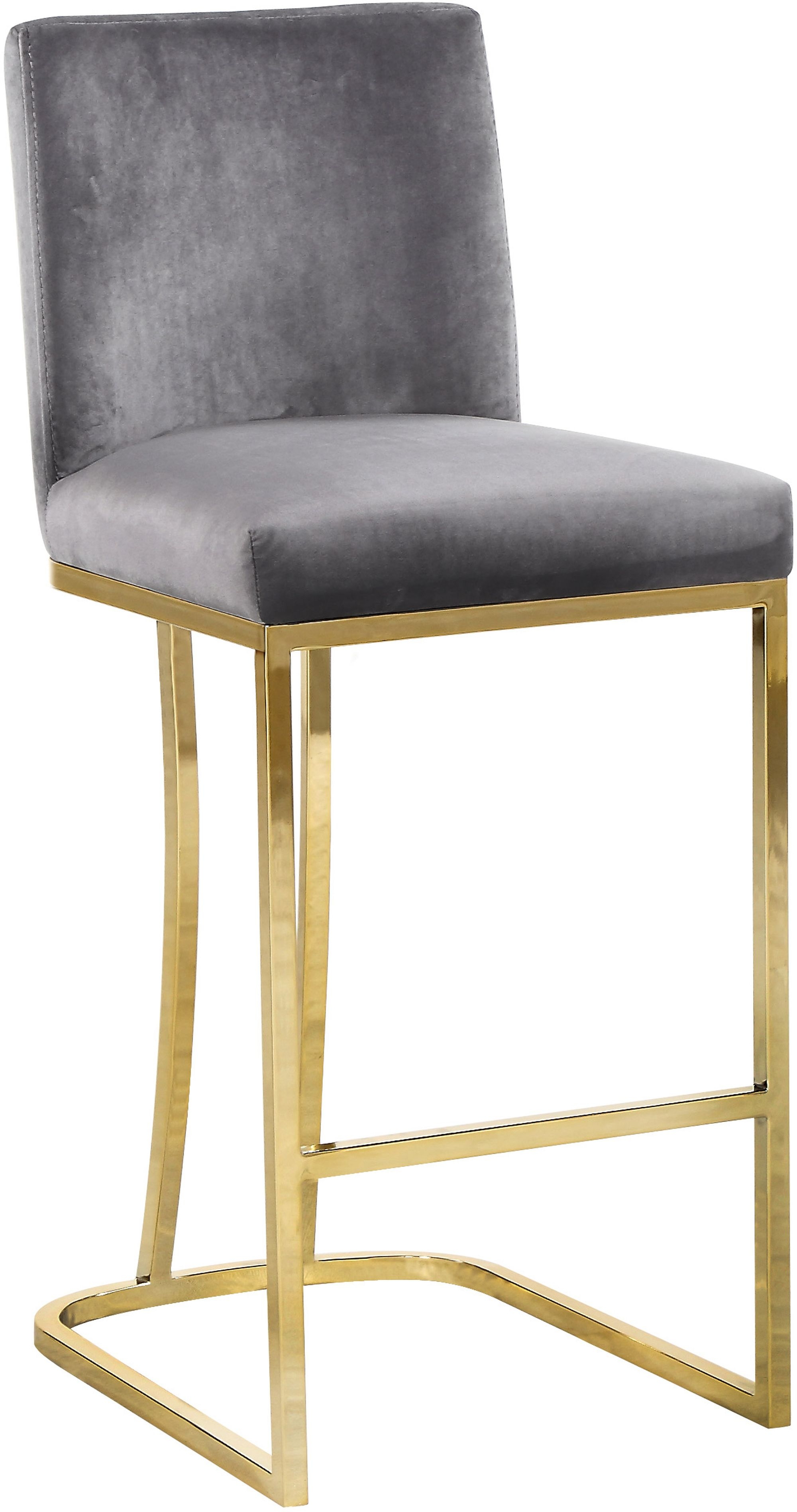 Heidi Velvet Counter Stool with Polished Metal Frame
