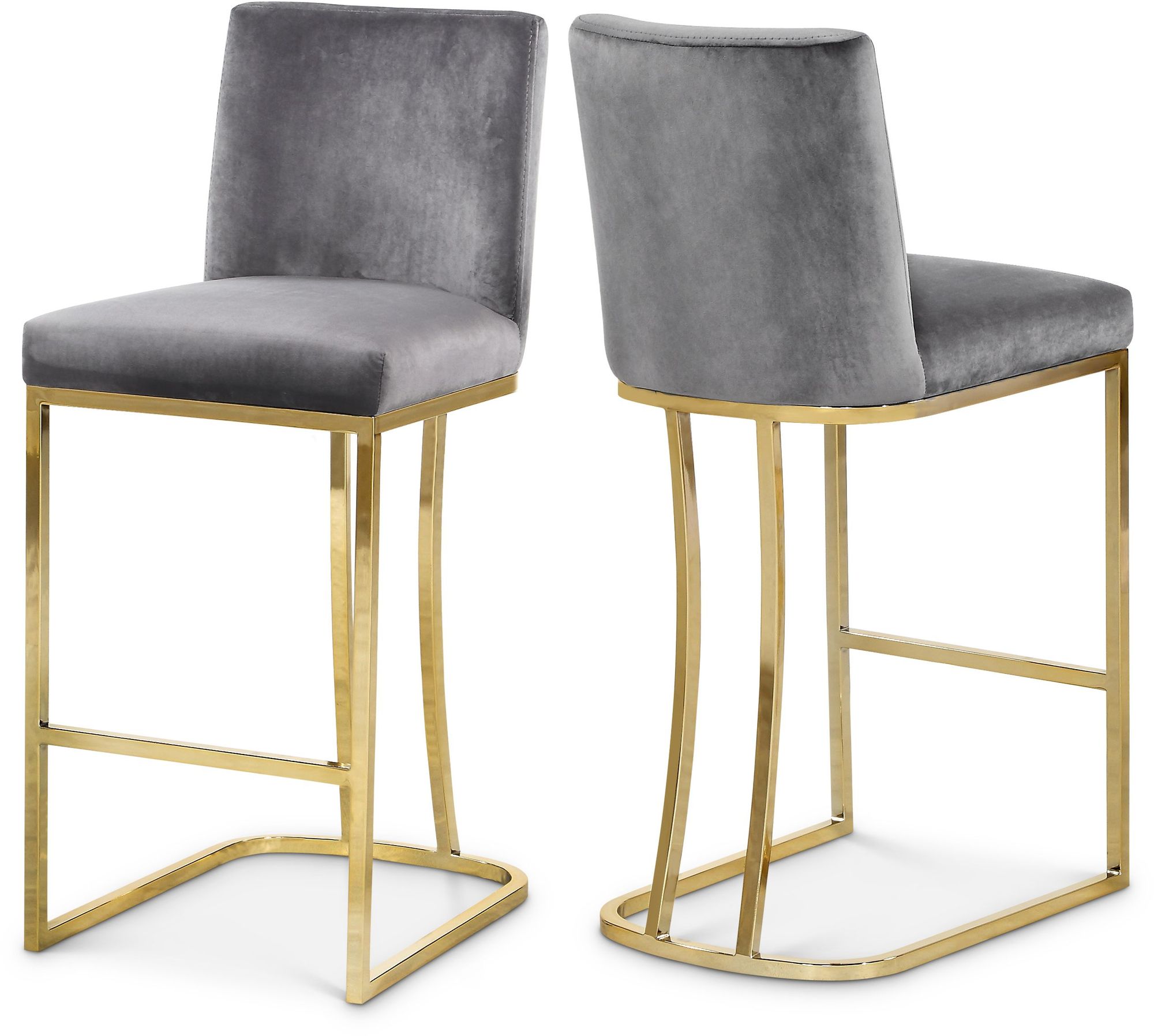Heidi Velvet Counter Stool with Polished Gold Metal Frame