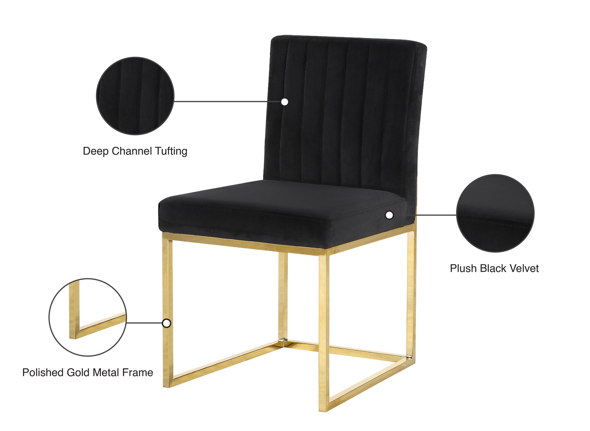 Giselle Velvet Dining Chair with Polished Gold Metal Frame