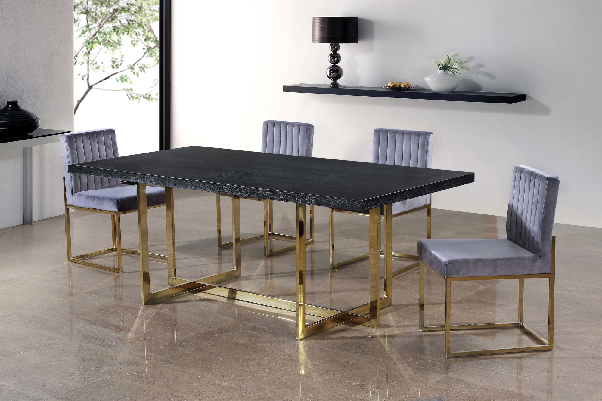 Giselle Velvet Dining Chair with Polished Gold Metal Frame