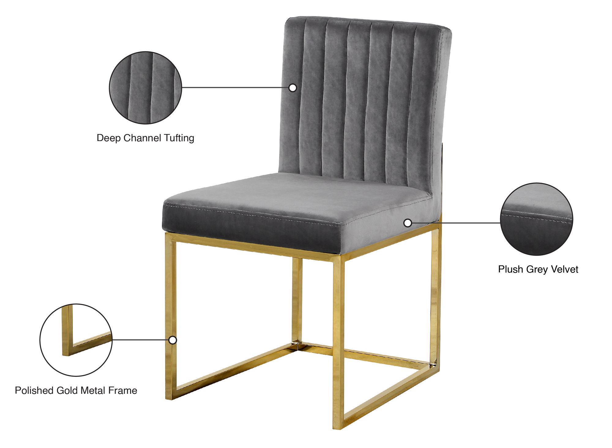 Giselle Velvet Dining Chair with Polished Gold Metal Frame