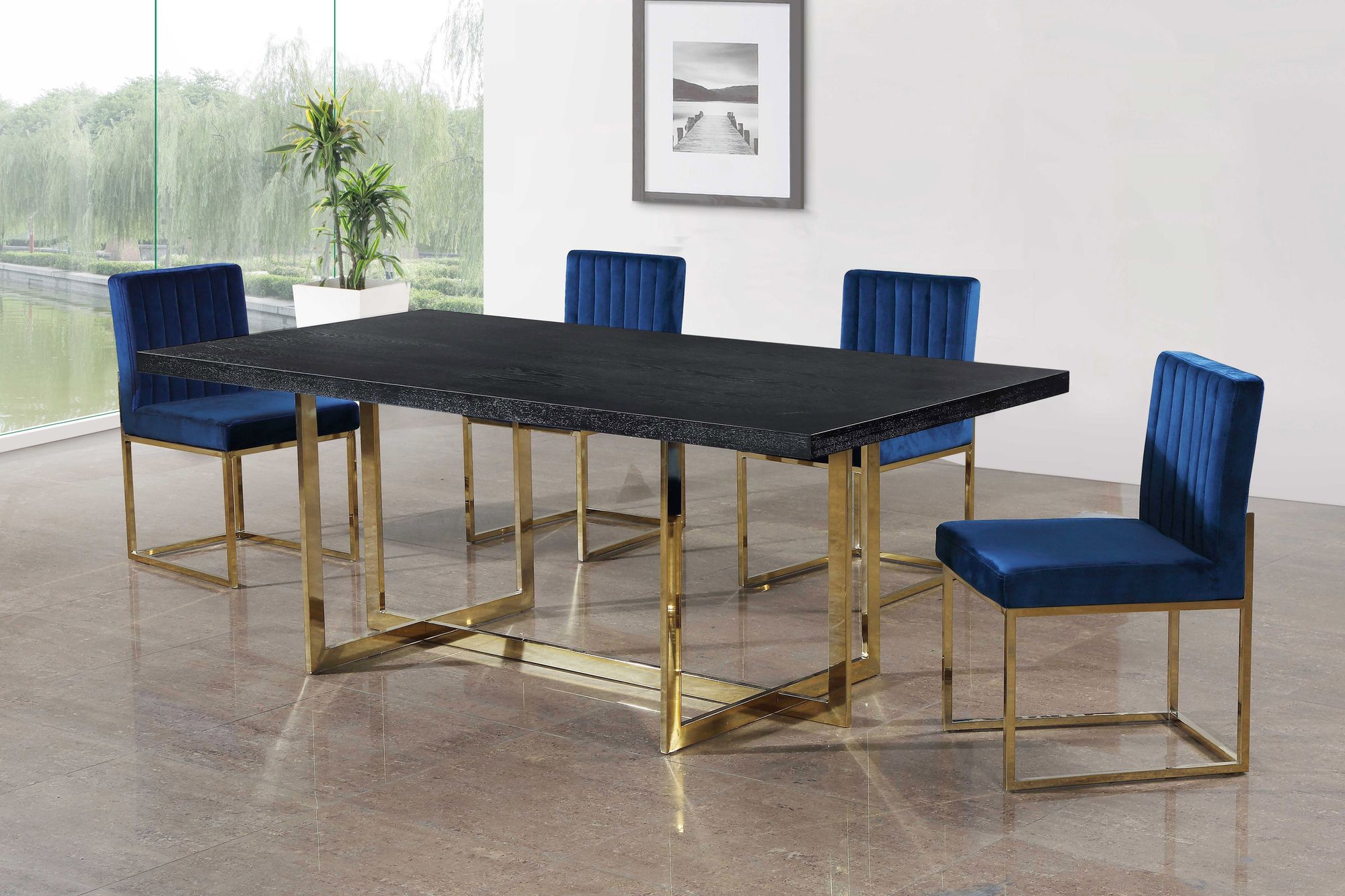 Giselle Velvet Dining Chair with Polished Gold Metal Frame