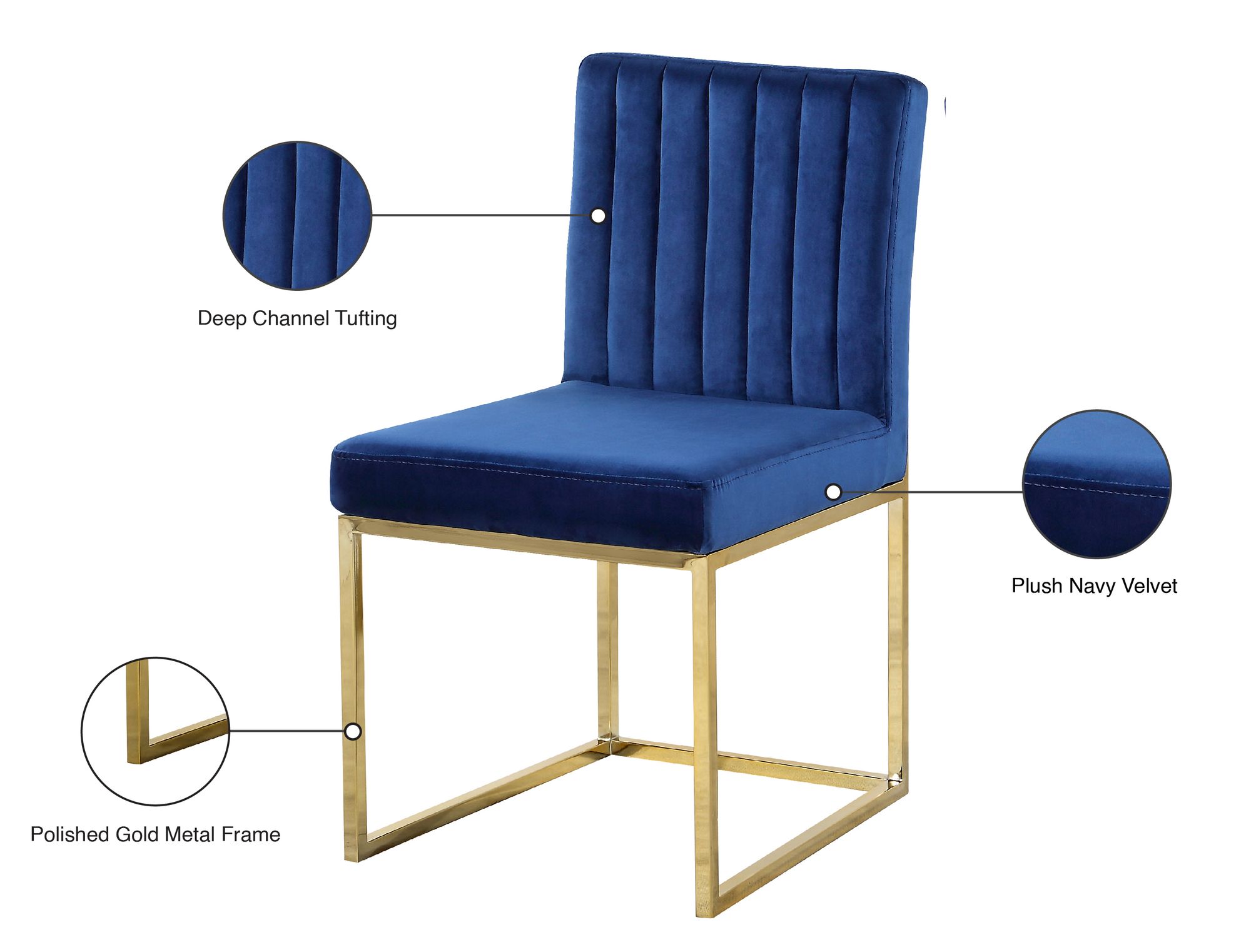 Giselle Velvet Dining Chair with Polished Gold Metal Frame