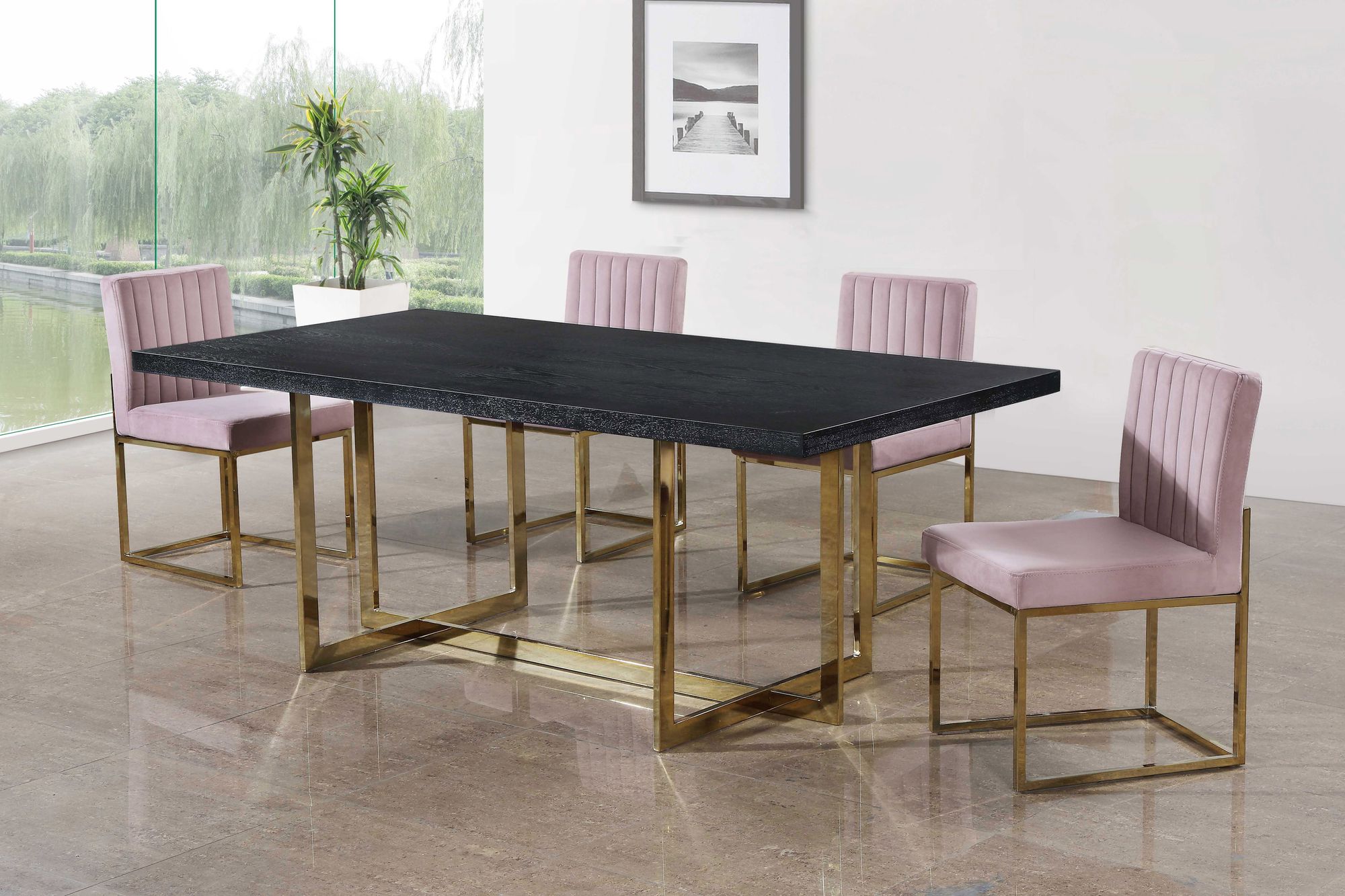 Giselle Velvet Dining Chair with Polished Gold Metal Frame