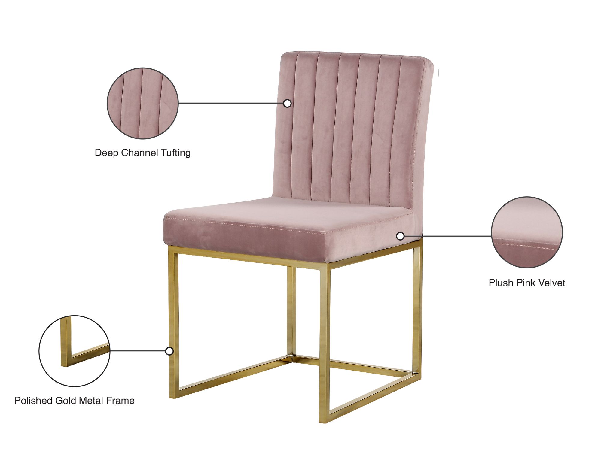 Giselle Velvet Dining Chair with Polished Gold Metal Frame