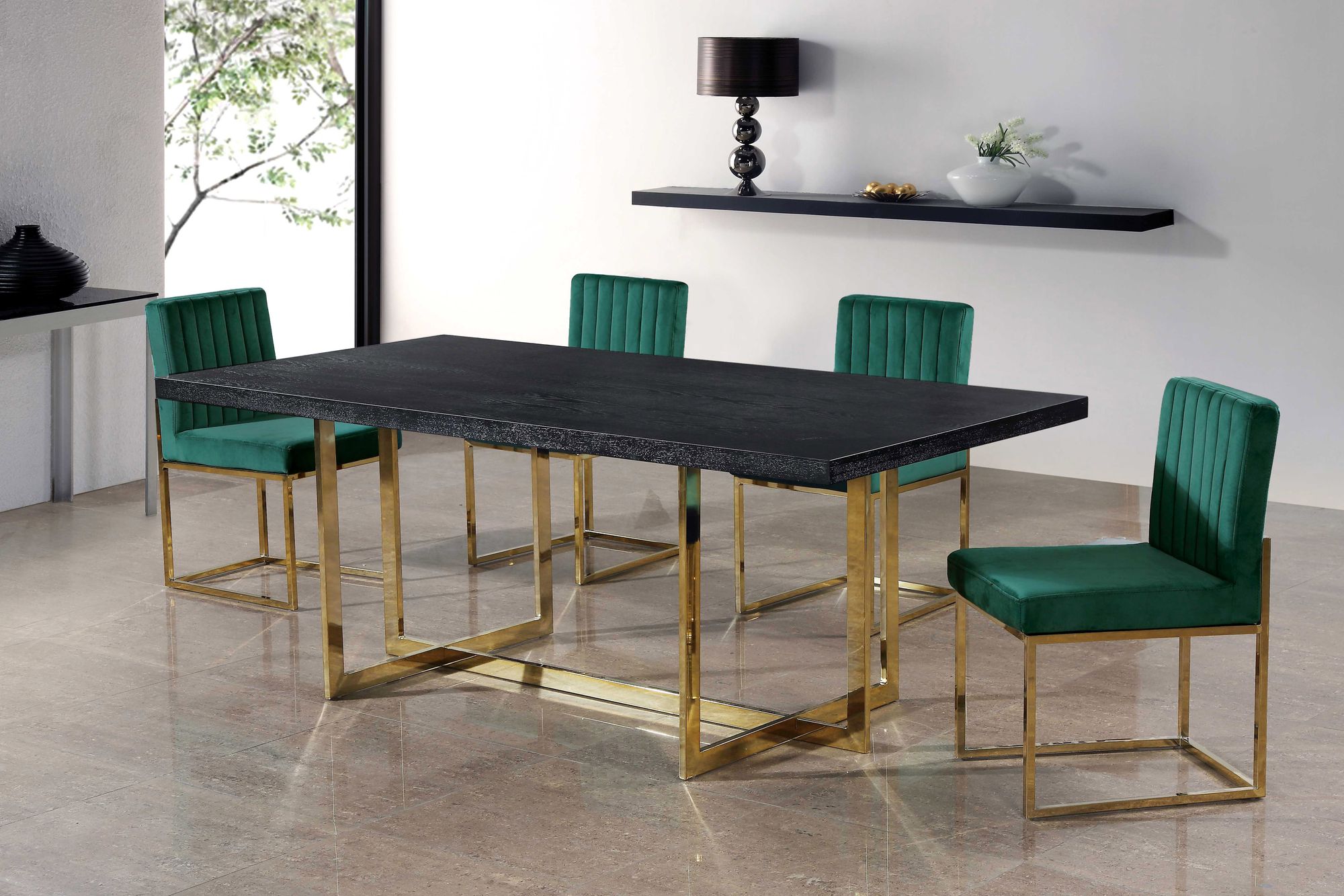 Giselle Velvet Dining Chair with Polished Gold Metal Frame
