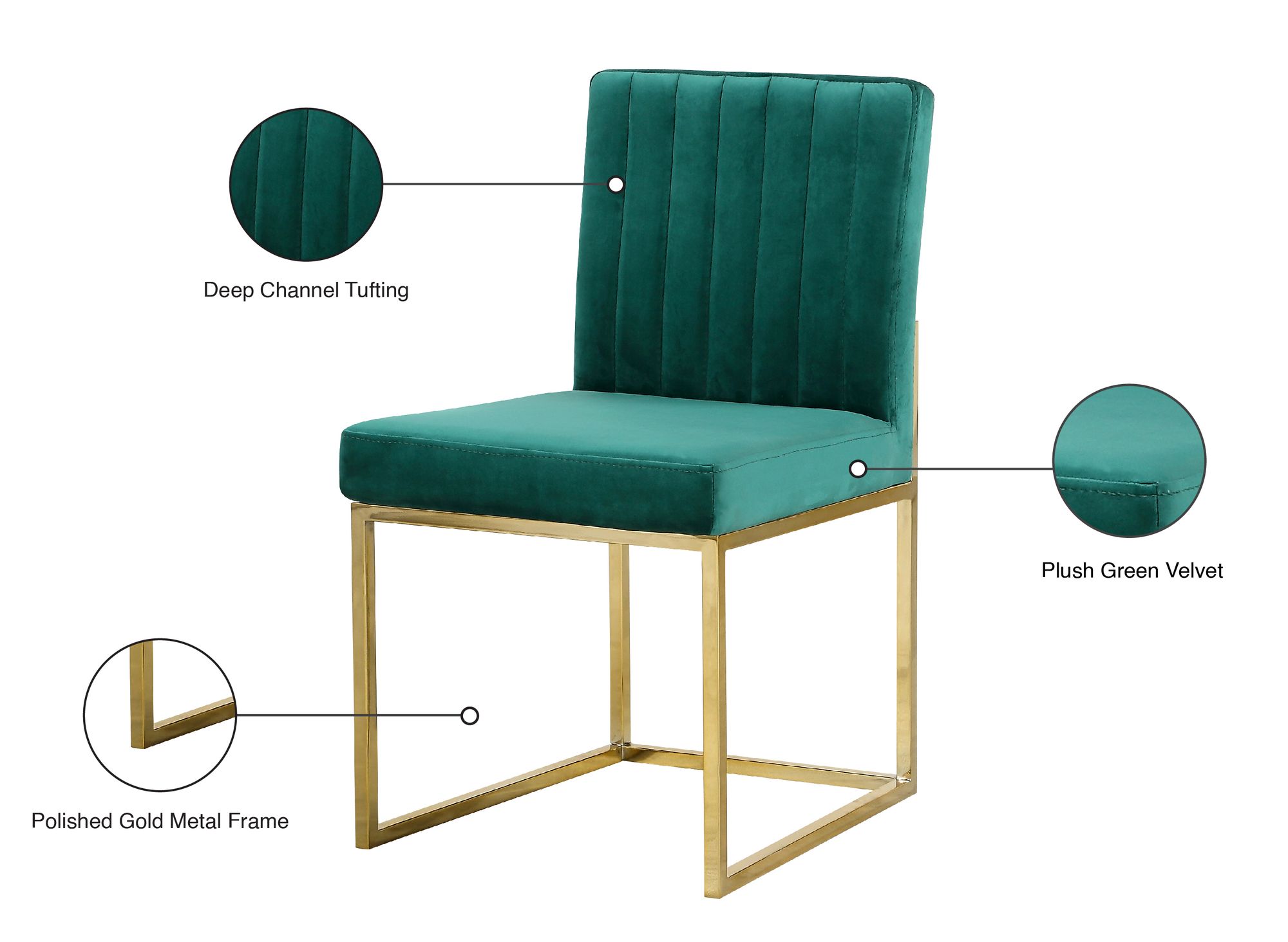 Giselle Velvet Dining Chair with Polished Gold Metal Frame