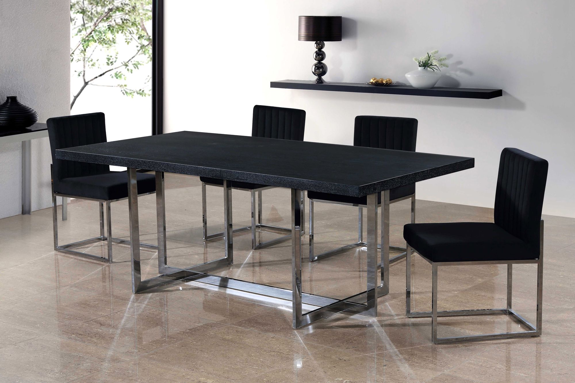 Giselle Velvet Dining Chair with Polished Chrome Metal Frame