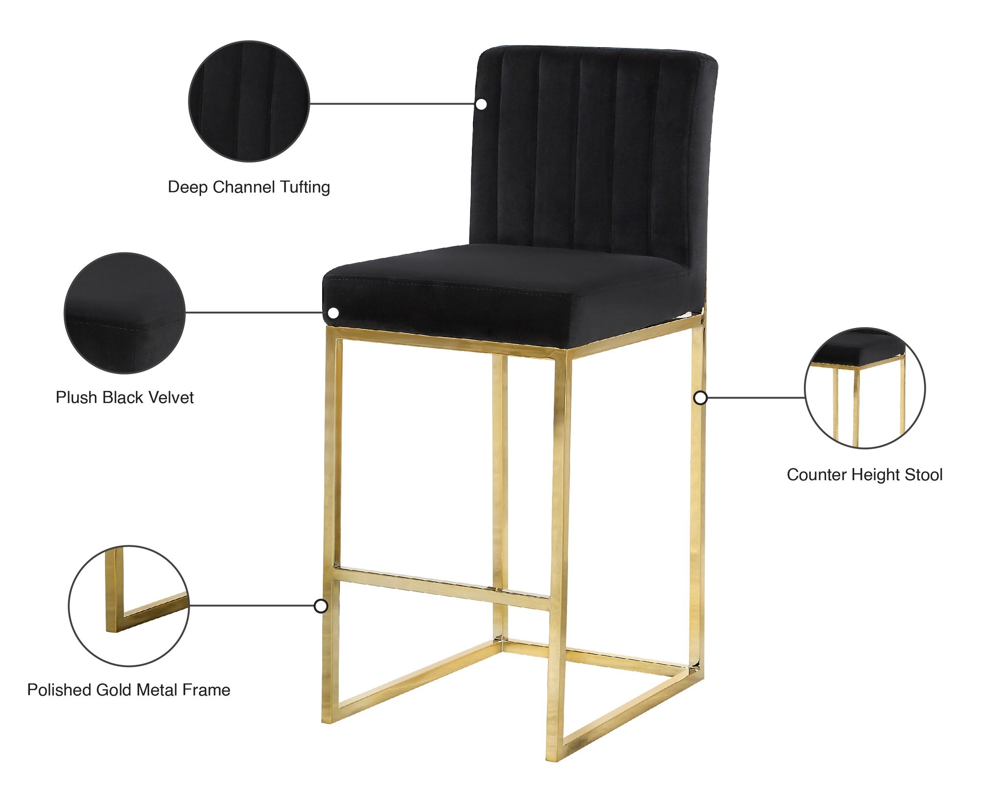 Giselle Velvet Counter Stool with Polished Metal Frame