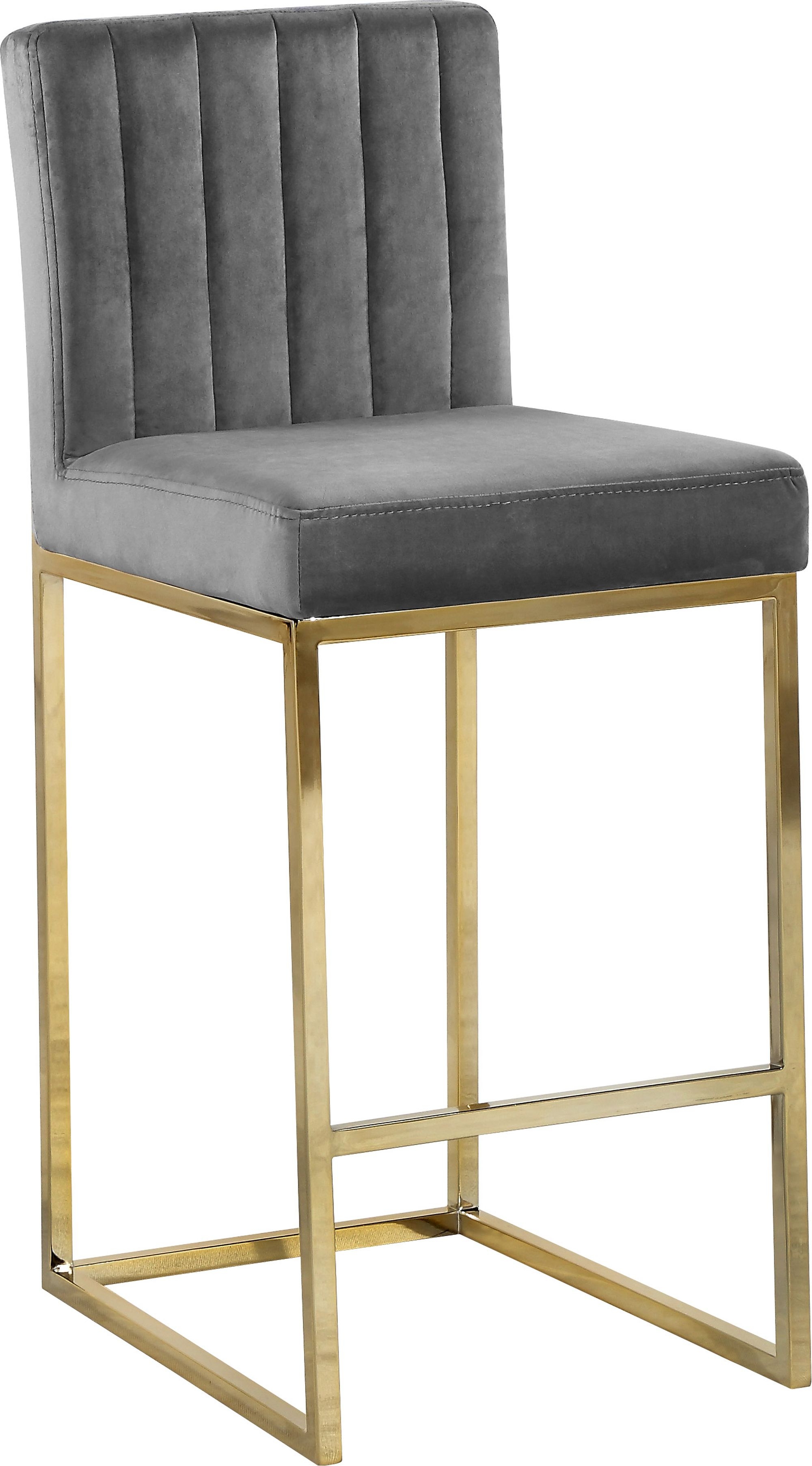 Giselle Velvet Counter Stool with Polished Metal Frame
