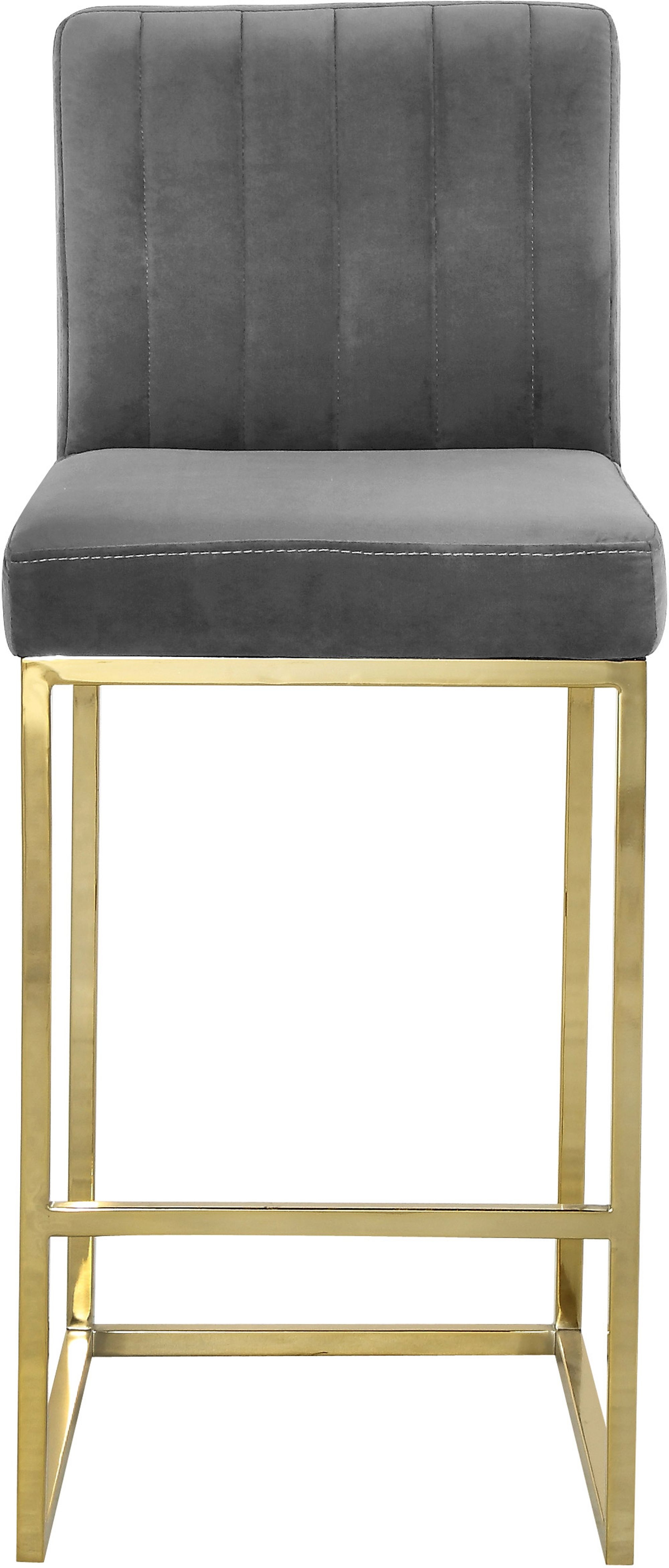 Giselle Velvet Counter Stool with Polished Metal Frame