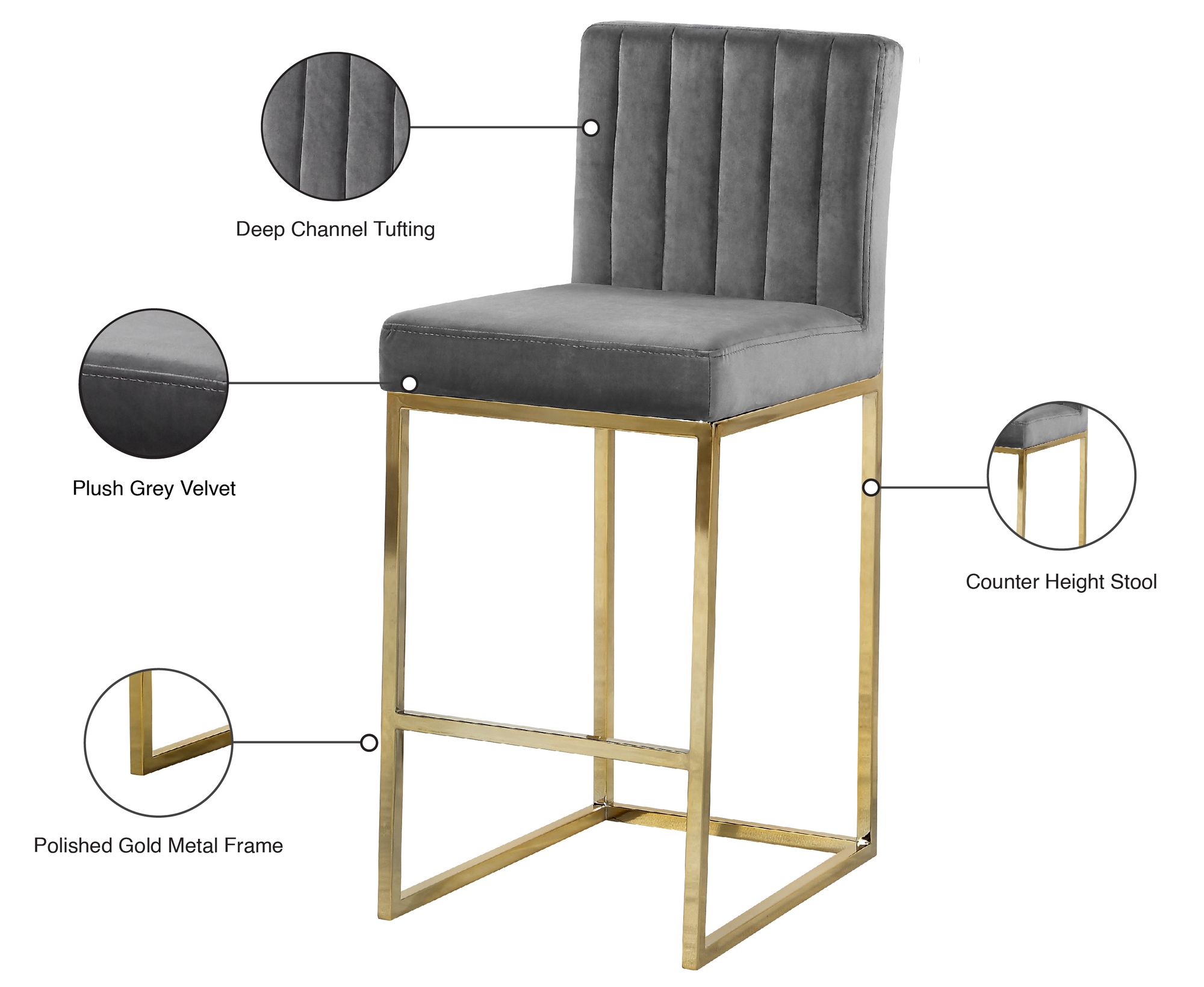 Giselle Velvet Counter Stool with Polished Gold Metal Frame