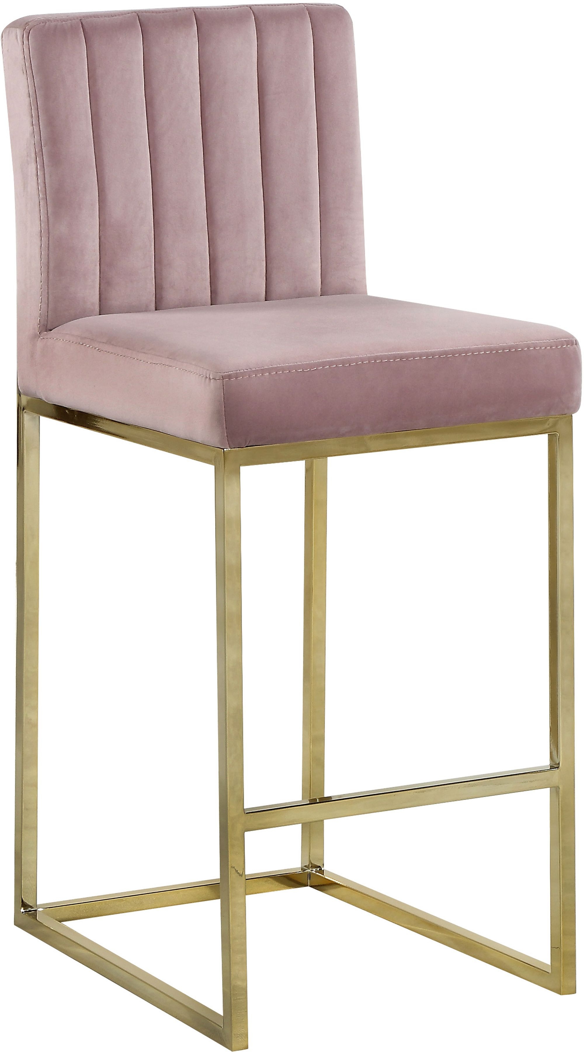 Giselle Velvet Counter Stool with Polished Metal Frame