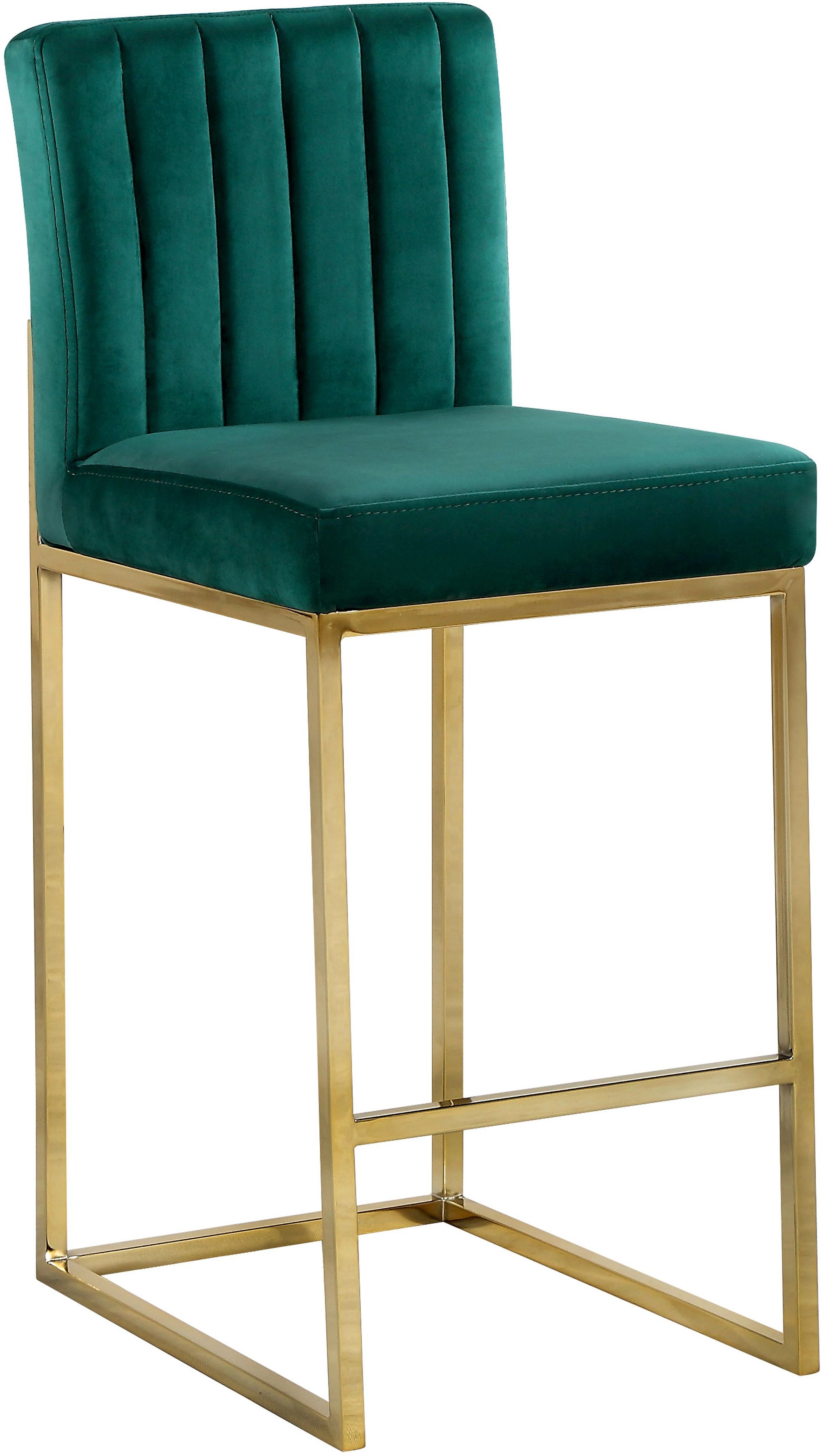Giselle Velvet Counter Stool with Polished Metal Frame