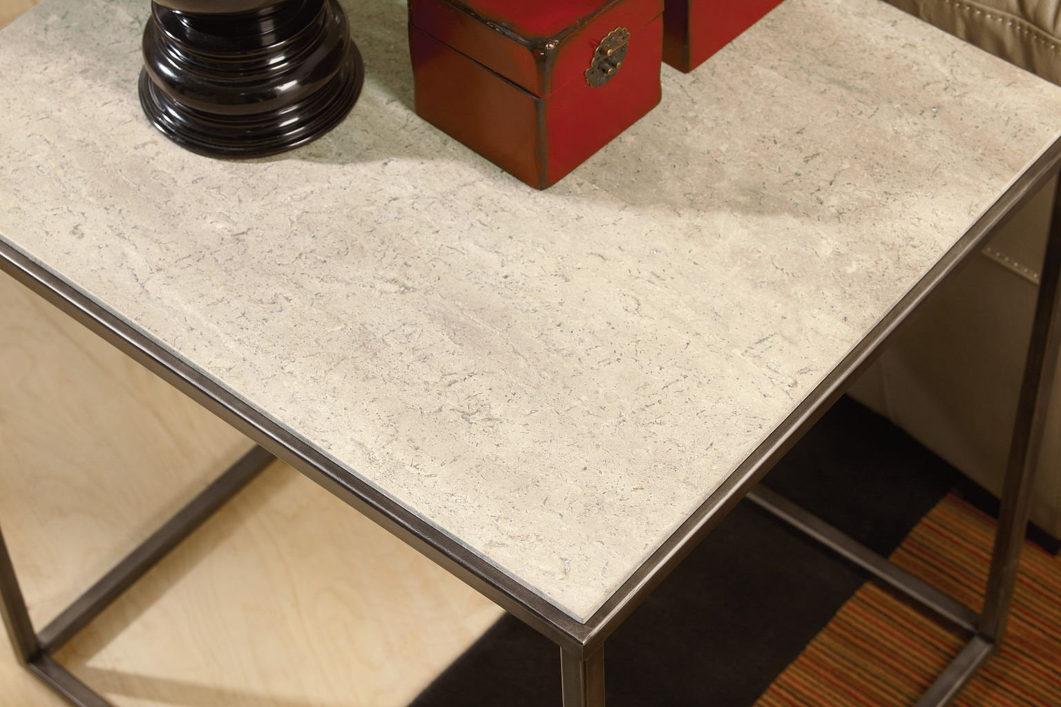 Modern Basics Rectangular Travertine/Metal End Table