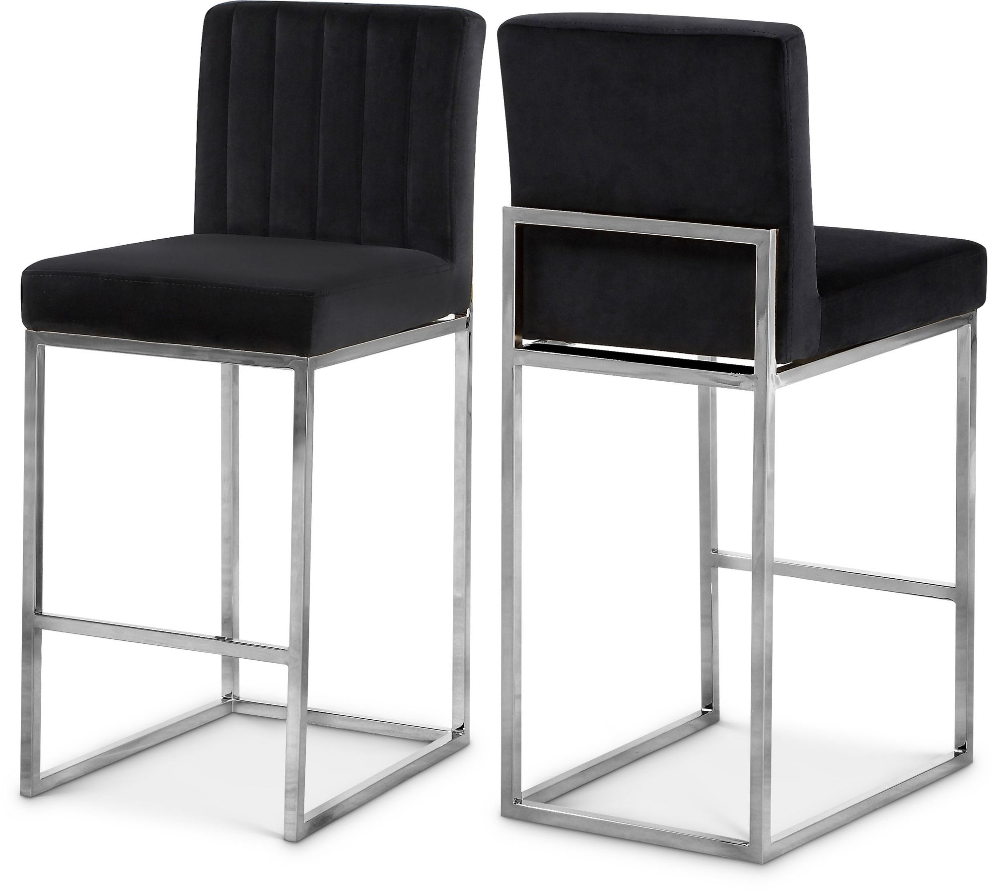 Giselle Velvet Counter Stool with Polished Chrome Metal Frame