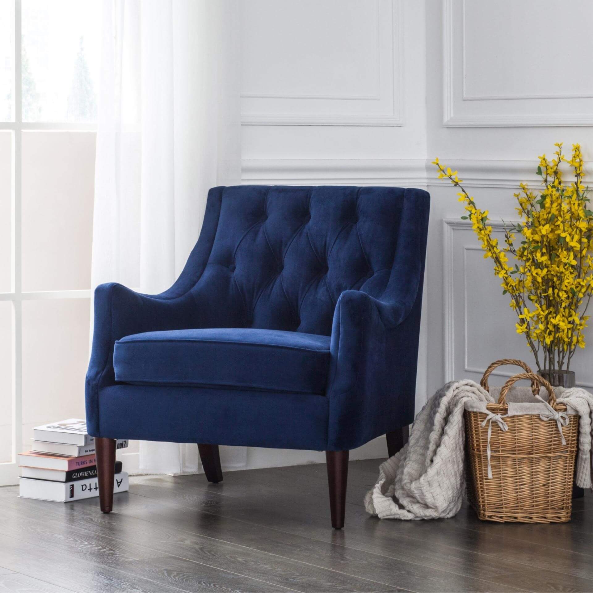 Marlene KD Velvet Fabric Tufted Accent Chair