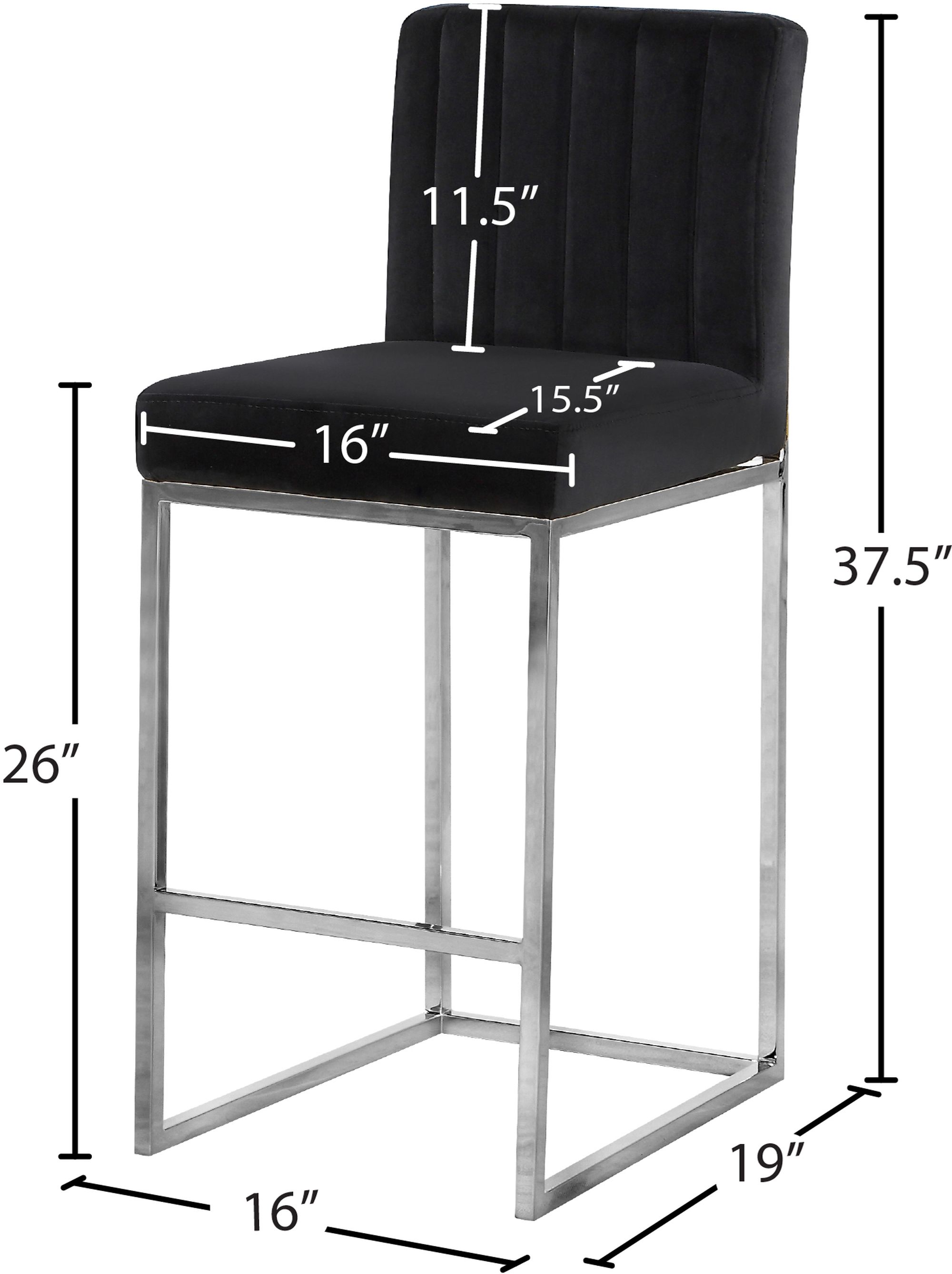 Giselle Velvet Counter Stool with Polished Chrome Metal Frame