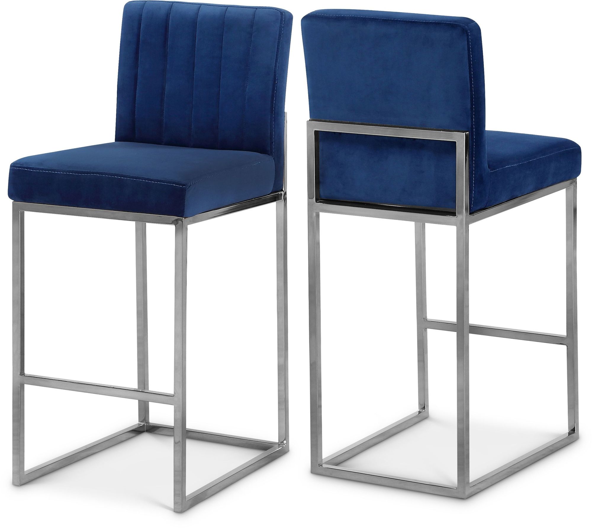 Giselle Velvet Counter Stool with Polished Chrome Metal Frame