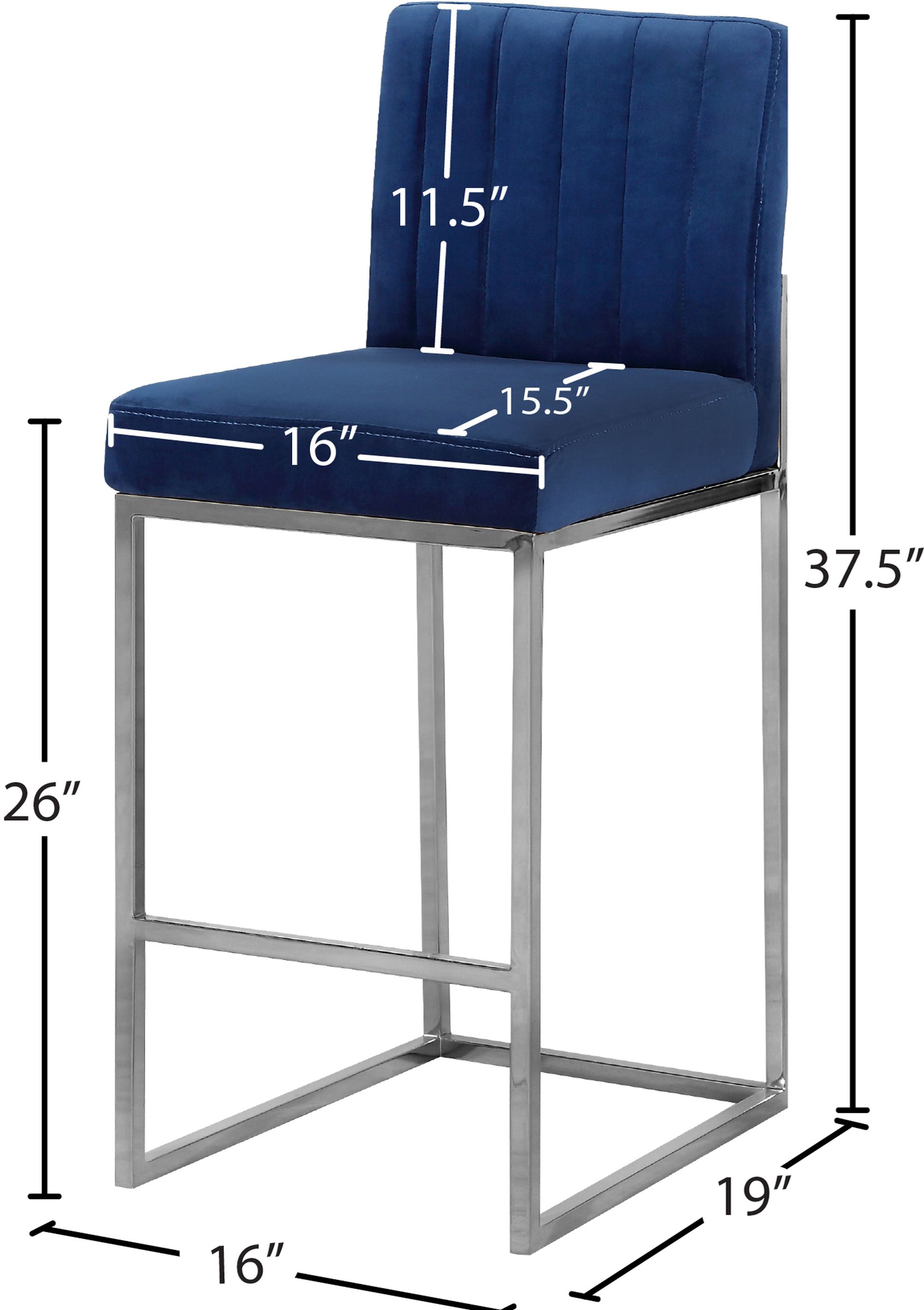 Giselle Velvet Counter Stool with Polished Chrome Metal Frame