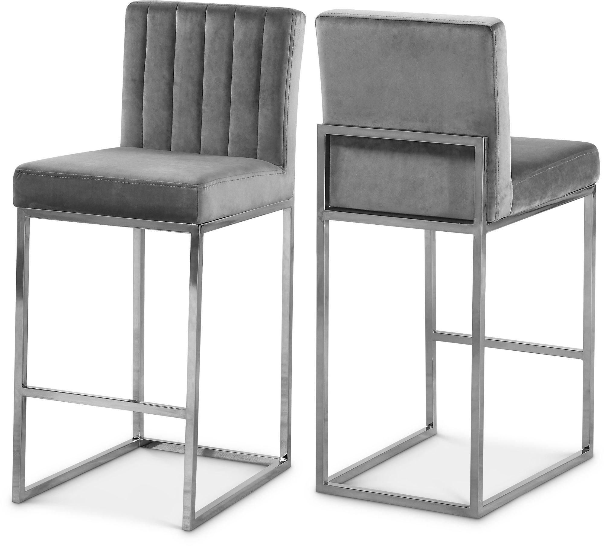Giselle Velvet Counter Stool with Polished Chrome Metal Frame