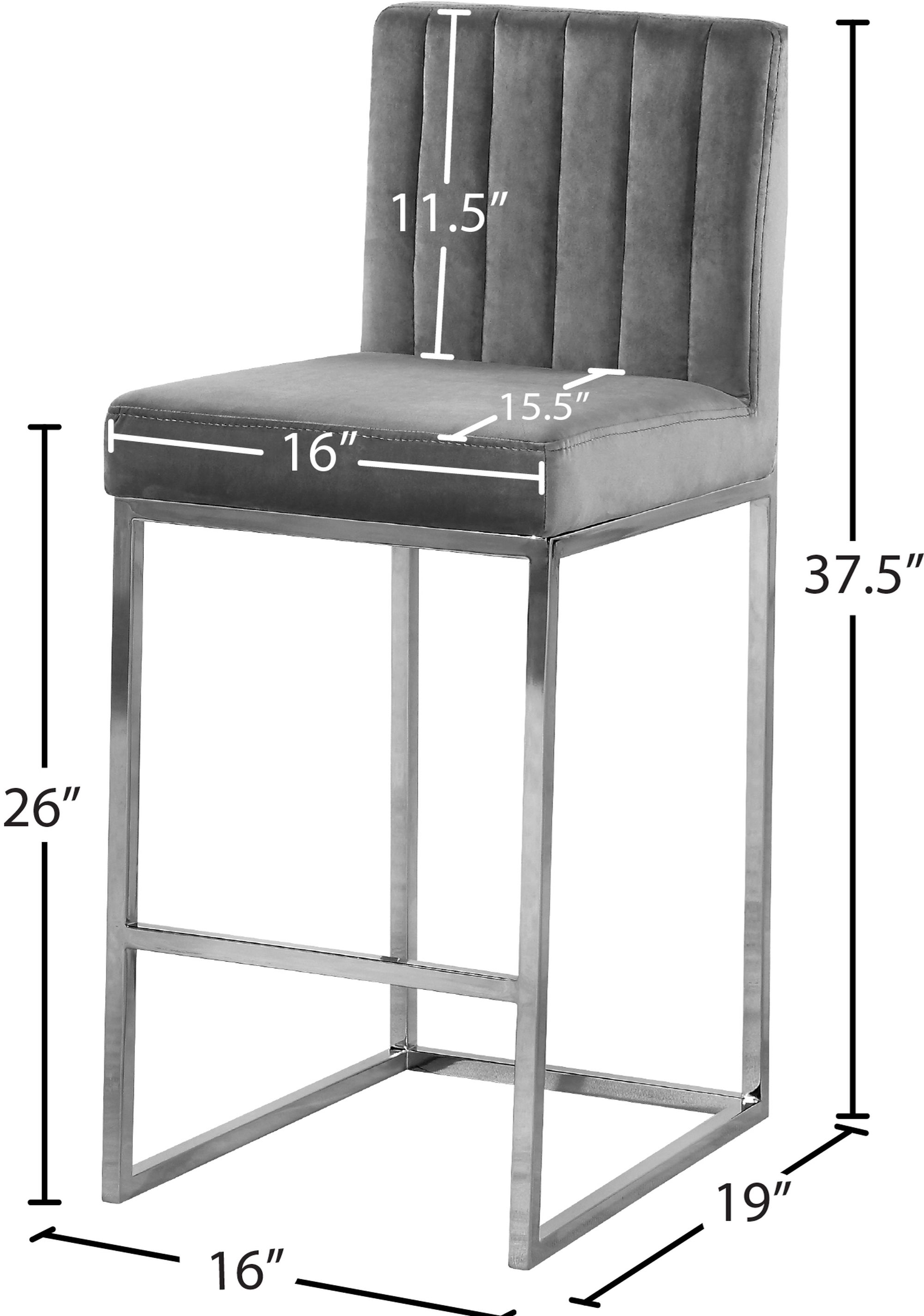 Giselle Velvet Counter Stool with Polished Chrome Metal Frame