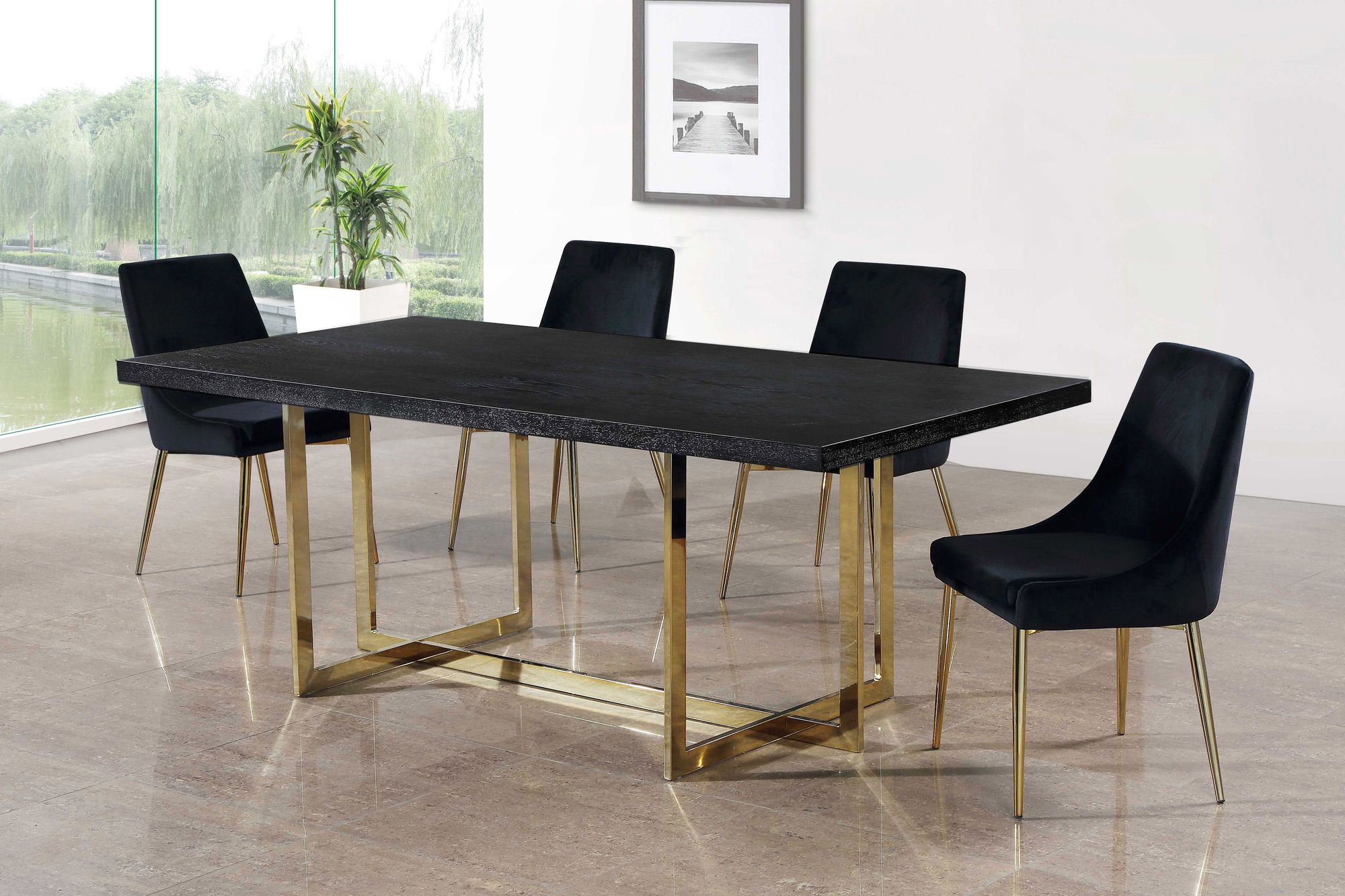 Karina Velvet Dining Chair with Polished Gold Metal Frame