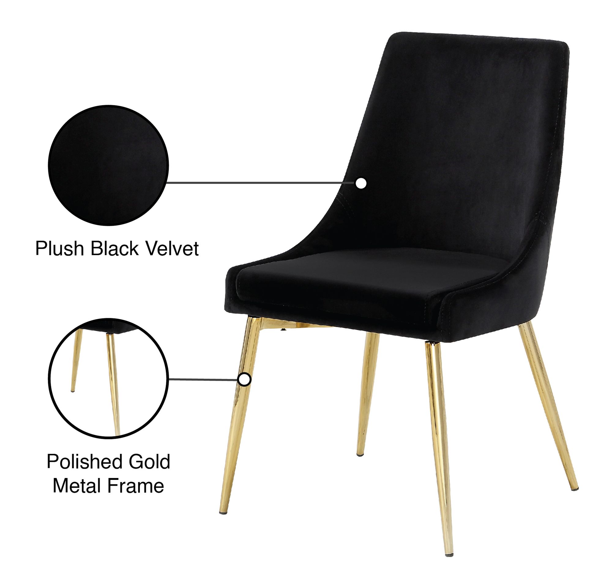 Karina Velvet Dining Chair with Polished Gold Metal Frame